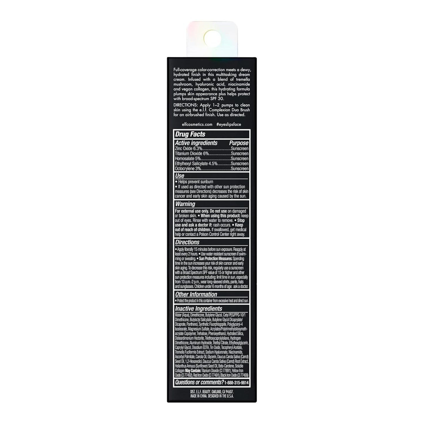e.l.f. Hydrating Camo CC Cream, SPF 30, Color Correcting Full Coverage Foundation For A Dewy Finish, Vegan & Cruelty-Free, Deep 540 N