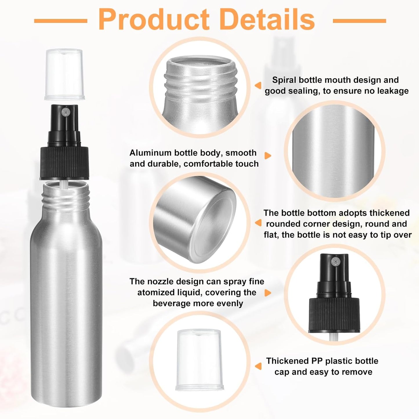 HARFINGTON 3pcs Aluminum Fine Mist Spray Bottles 80ml/2.7oz Metal Small Liquid Alcohol Refillable Travel Container with Black Plastic Nozzle Cap for Perfume Skincare Cosmetic Storage Bottle