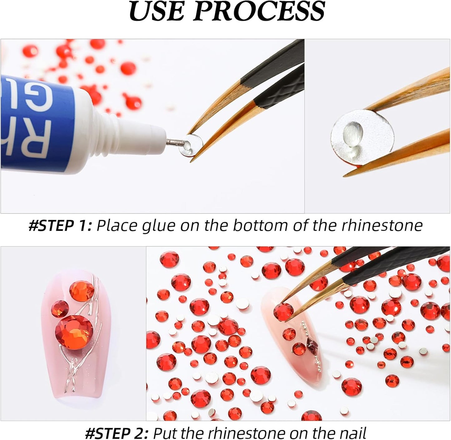 Light Siam Flatback Rhinestones, Glass Rhinestones for Nail Art and Craft, Glue Fix, Loose Crystal Gemstones(Red, SS6, 1440pcs, 1.9-2.0mm)