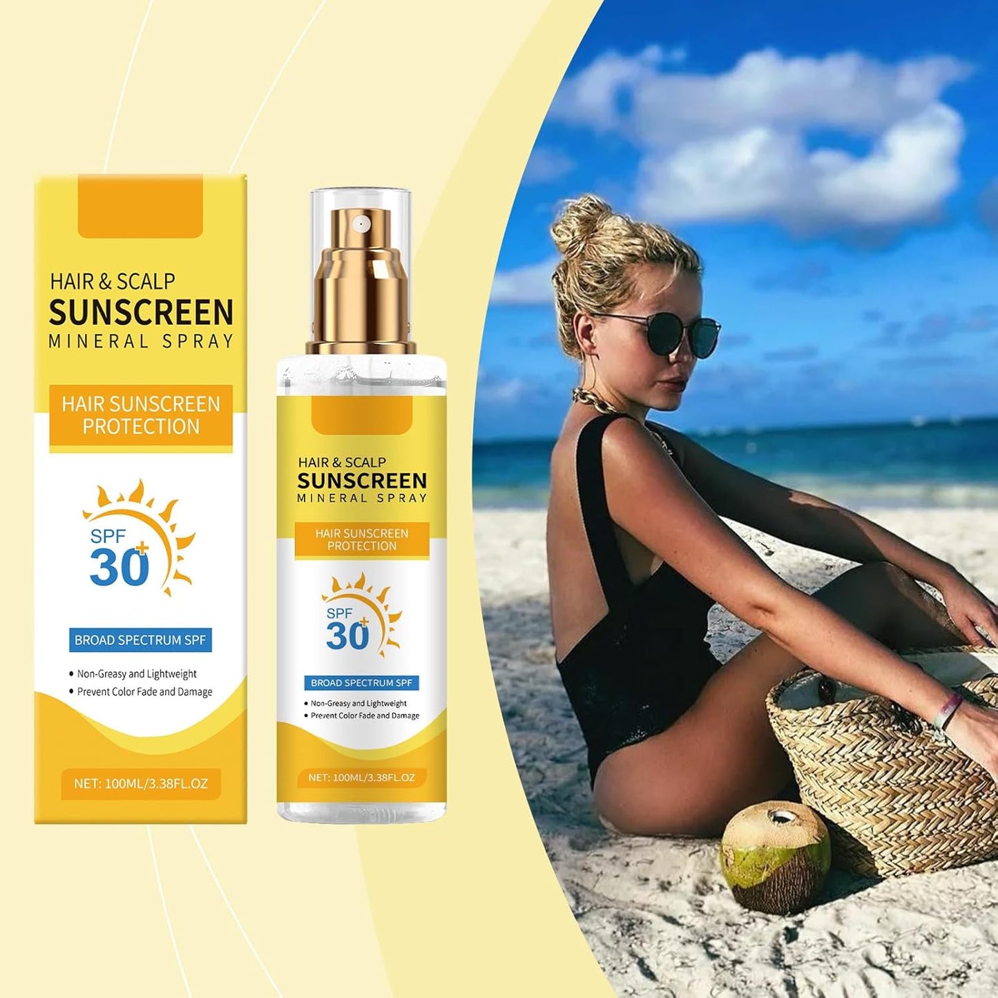 2 Pcs Ultimate Hair and Scalp Sunscreen Spray SPF 30 PA++ Oil Control Lightweight Breathable for All Hair Colors and Types.