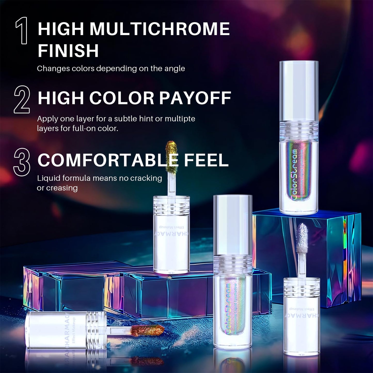 CHARMACY Liquid Duochrome Eyeshadow, Multi-Dimensional Eye Looks, Long Lasting Glitter Eye Shadow Sets Metallic Pigments, Quick Drying, Sparkling Shiny Eye Makeup for Beginners, 1.6g (#18)