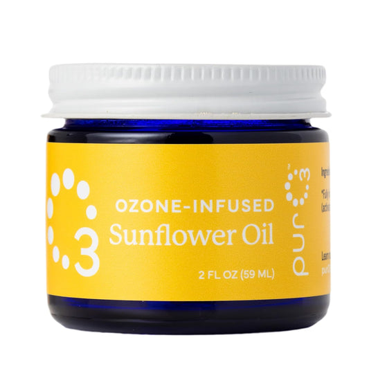 PurO3 Ozonated Sunflower Oil – Pure, Natural, Organic Skincare for Face & Body – Oxygenated Healing Lotion, Moisturizer & Beauty Cream in a Glass Jar – O3 Therapy Salve, 2 oz