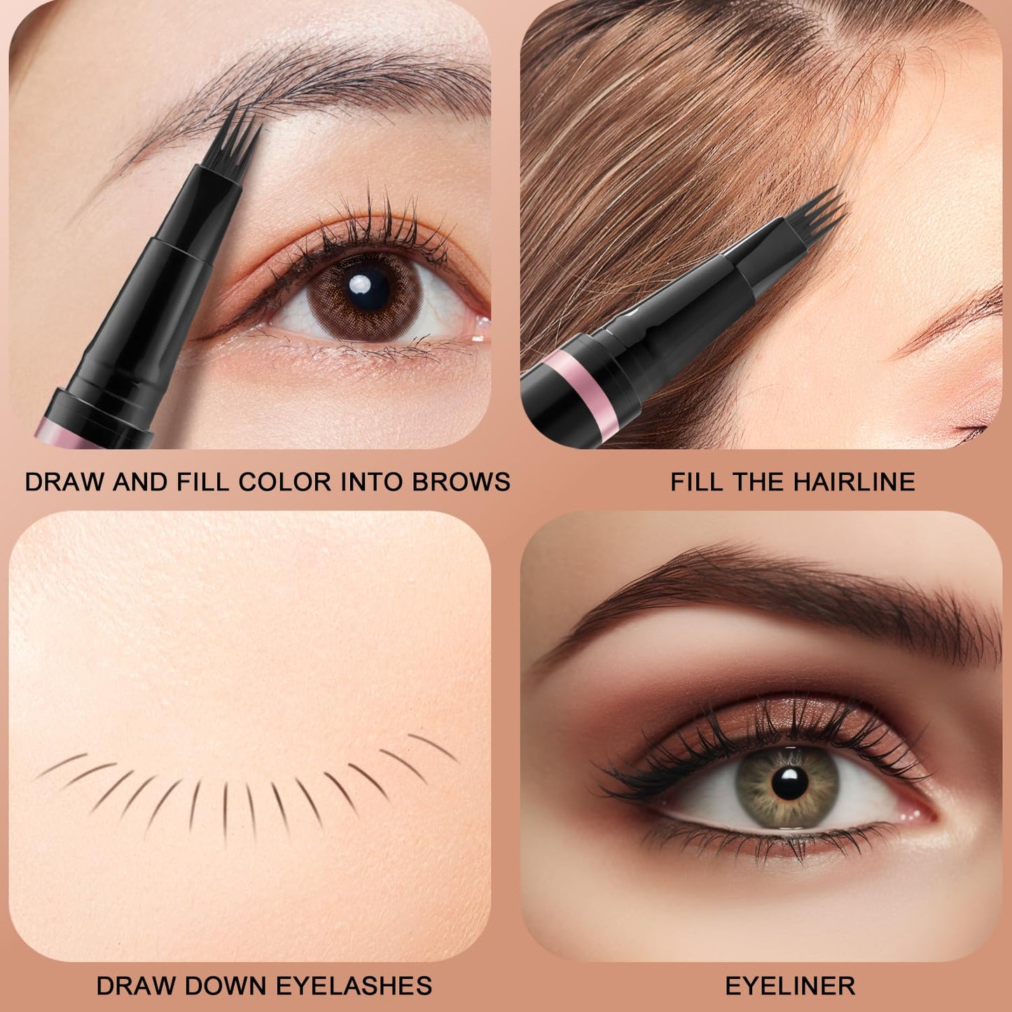Eyebrow Pencil,2-in-1 Waterproof Eyebrow Pen with 4 Tip Brow Pen and Ultra-Precise Brow Pencil,with Dual-ended Eyebrow Brush,Eyebrow Makeup for Natural Looking Eyebrows-Chocolate