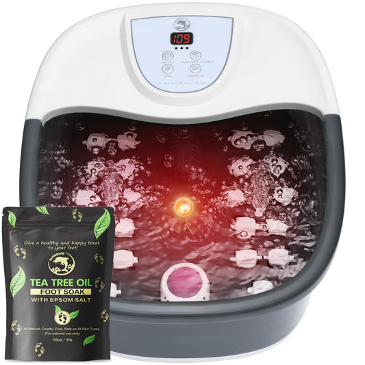Foot Spa Bath Massager with Heat [2025 Upgraded], Jets, Vibration, Adjustable Temp, Bubbles, Epsom Salt, Foot Soaking Tub with 22 Massage Rollers, Pedicure Foot Spa for Relaxation, Black