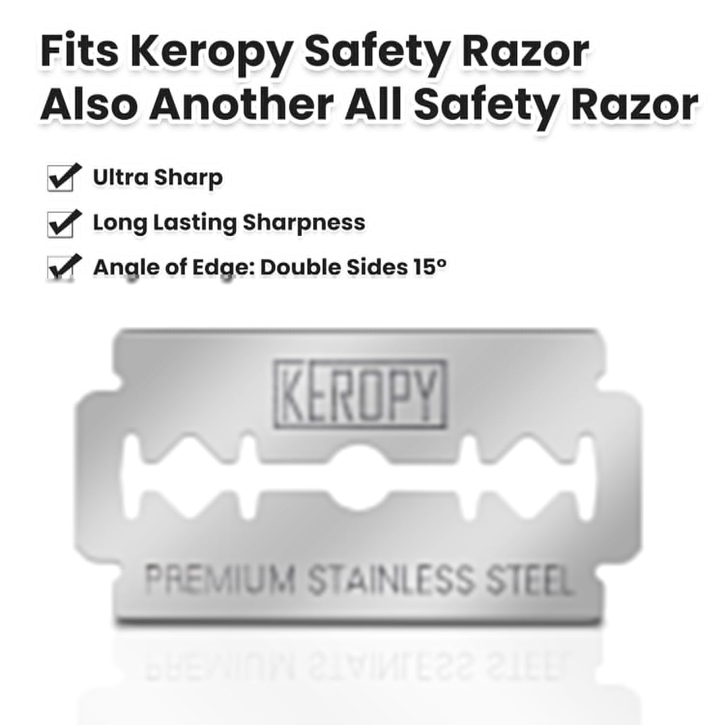 Double Edge Safety Razor Blades-50 Count Premium Razor Blades, Surgical Stainless Steel with Chromium Coating&3X Sharper Edges, Zero Irritation, Fits Most of Safety Razors, Sensitive Skin Safe