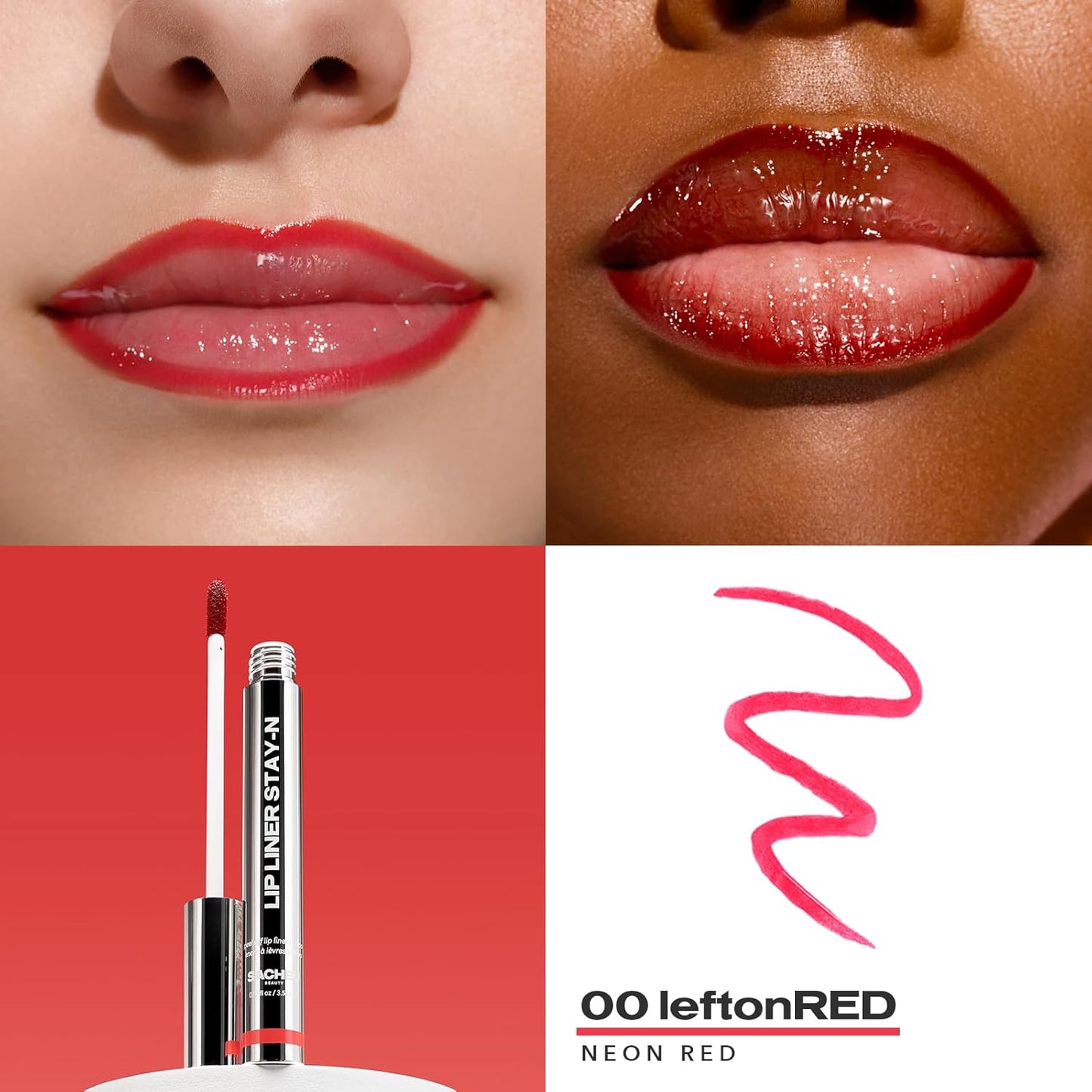 Sacheu Lip Liner Stay-N Peel Off Lip Stain — Long Lasting Matte Lip Tattoo Transfer Proof Lipstain Infused with Hyaluronic Acid & Vitamin E for All Skin Types — Vegan & Cruelty-Free, leftonRED
