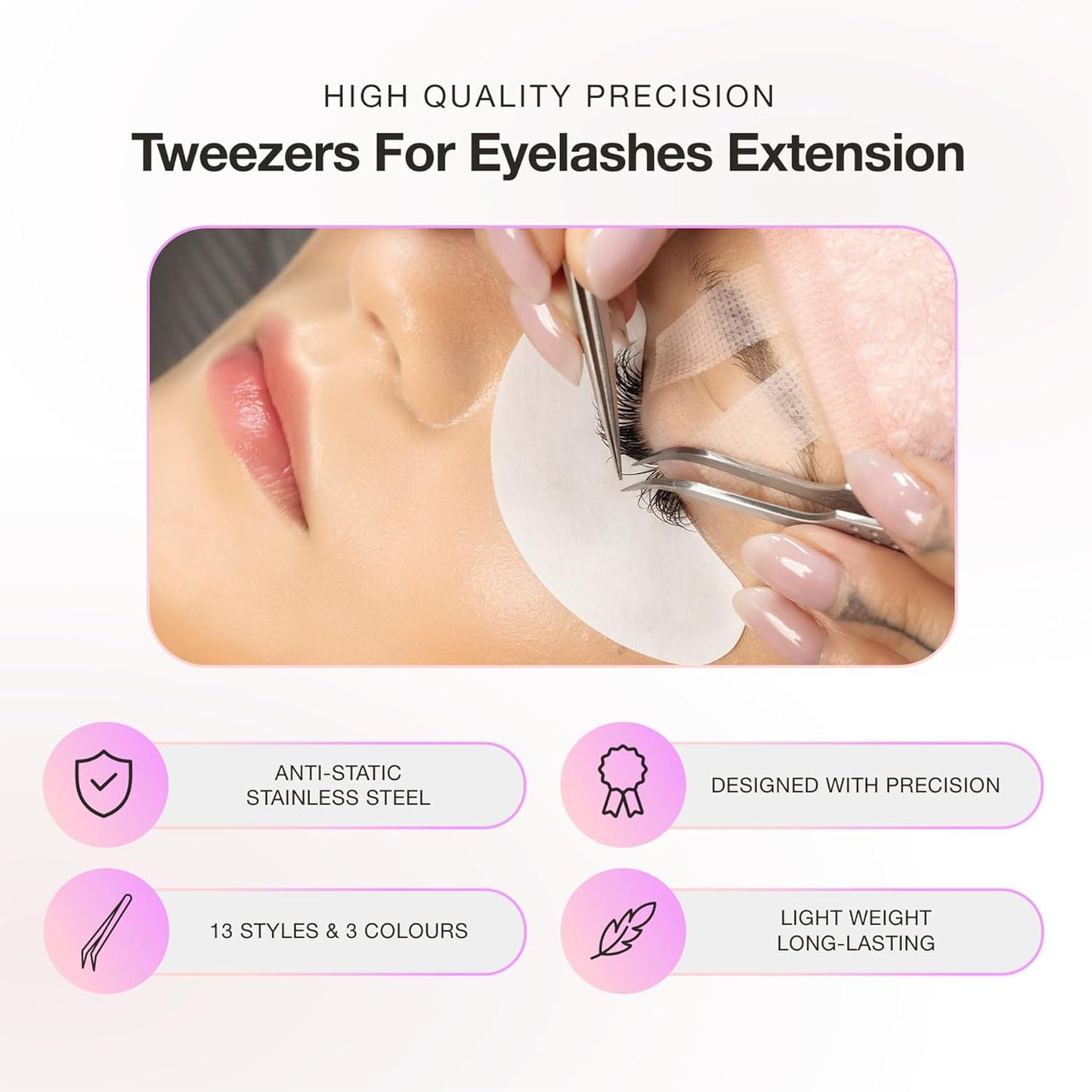 Curacoro Lash Tweezer - Professional & Precision Fiber Tip Grip Lash Tweezers for Eyelash Extensions, Multi Shapes & Purposes Tweezers for Volume, Isolation & Classic Lashes (Galaxy, Give Me the D)