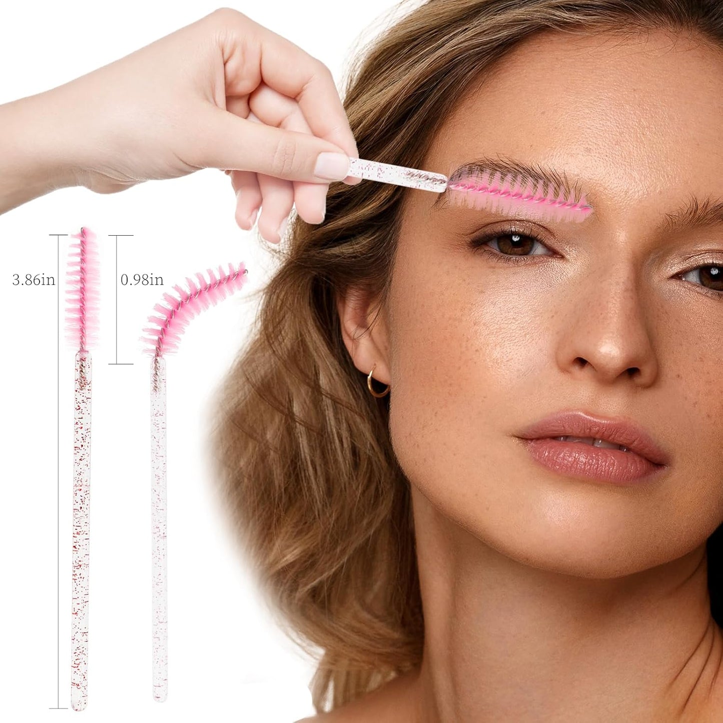 300PCS Disposable Mascara Wands Spoolie Brush Crystal Eyebrow Brushes Eyelash Extension Applicator Makeup Kits(Light Pink/All Pink)