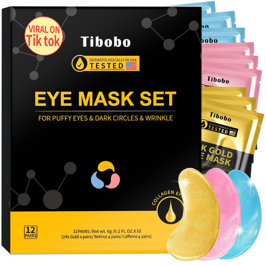 Under Eye Patches(12 Pairs), 24K Gold, Caffeine, Retinol Eye Masks for Puffy Eyes, Wrinkles, Dark Circles, Undereye Bags Treatment - Restoring & Awakening & Moisturizer Skin care Gift for Women