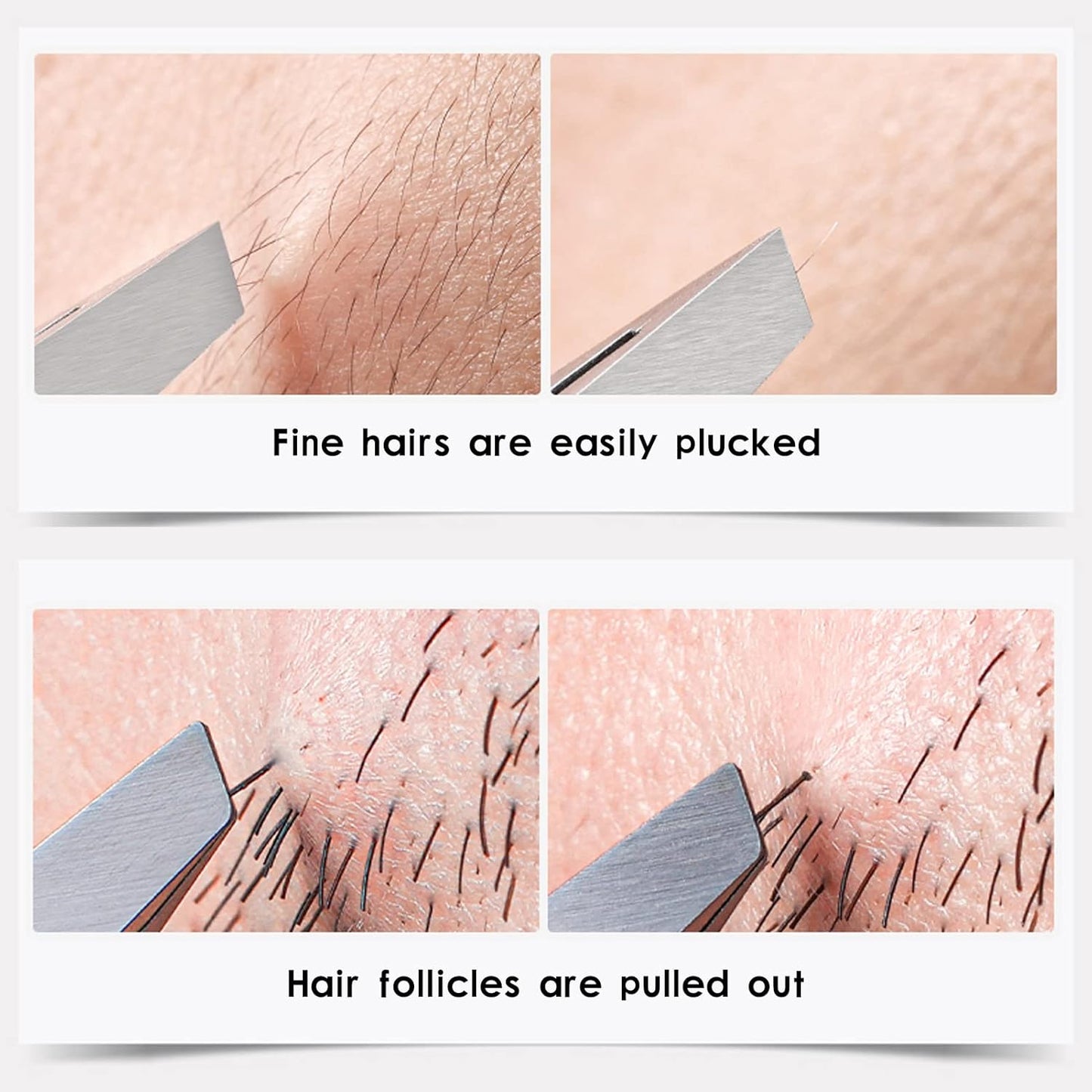 Flat and Slant Tip Tweezers of 2 Pack, Stainless Steel Precision Tweezer for Women Eyebrow & Hair Removal