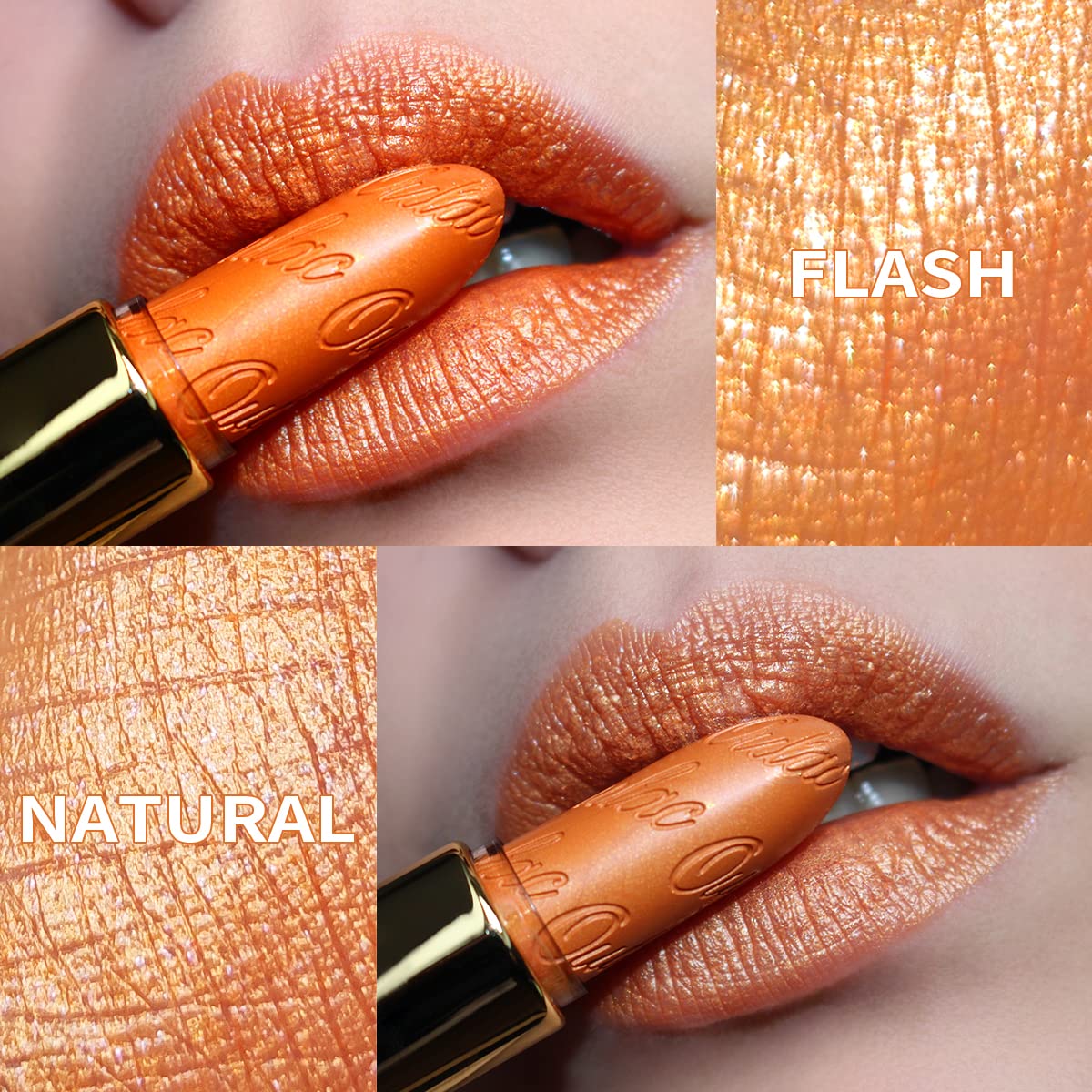 Oulac Pumpkin Color Lipstick with Metallic 3D Shine Hydrating Formula, High Impact Lip Color, Vegan Beauty, Full Coverage Lip Makeup, Christmas Gifts for Women, Persimmons(19)