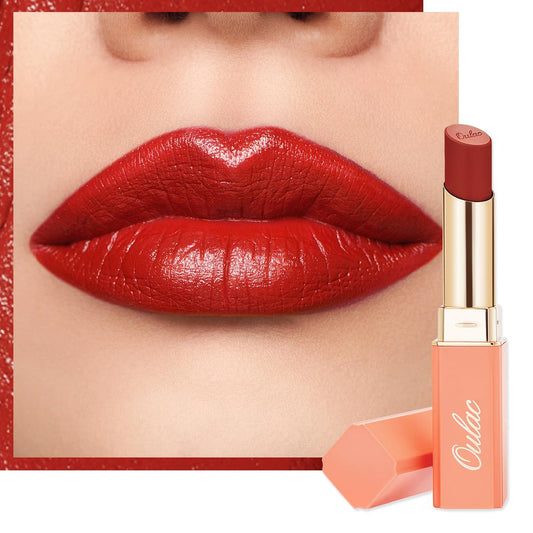 Oulac Red Lipsticks for Women, Deep Red Matte Lipstick, Full Coverage Lip Color, Satin Matte Finish, Cream Texture, Hydrating, Infused with Hyaluronic Acid, Vegan & Clean Beauty 4g SG07 Body Heat