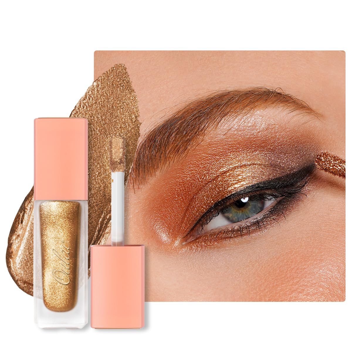 Oulac Liquid Glitter Eyeshadow - Metallic Golden Liquid Eyeliner Shimmer Eye - Non-Creasing, Lightweight, Moisturizing Formula - Easy to Remove - Vegan & Cruelty-Free (32)