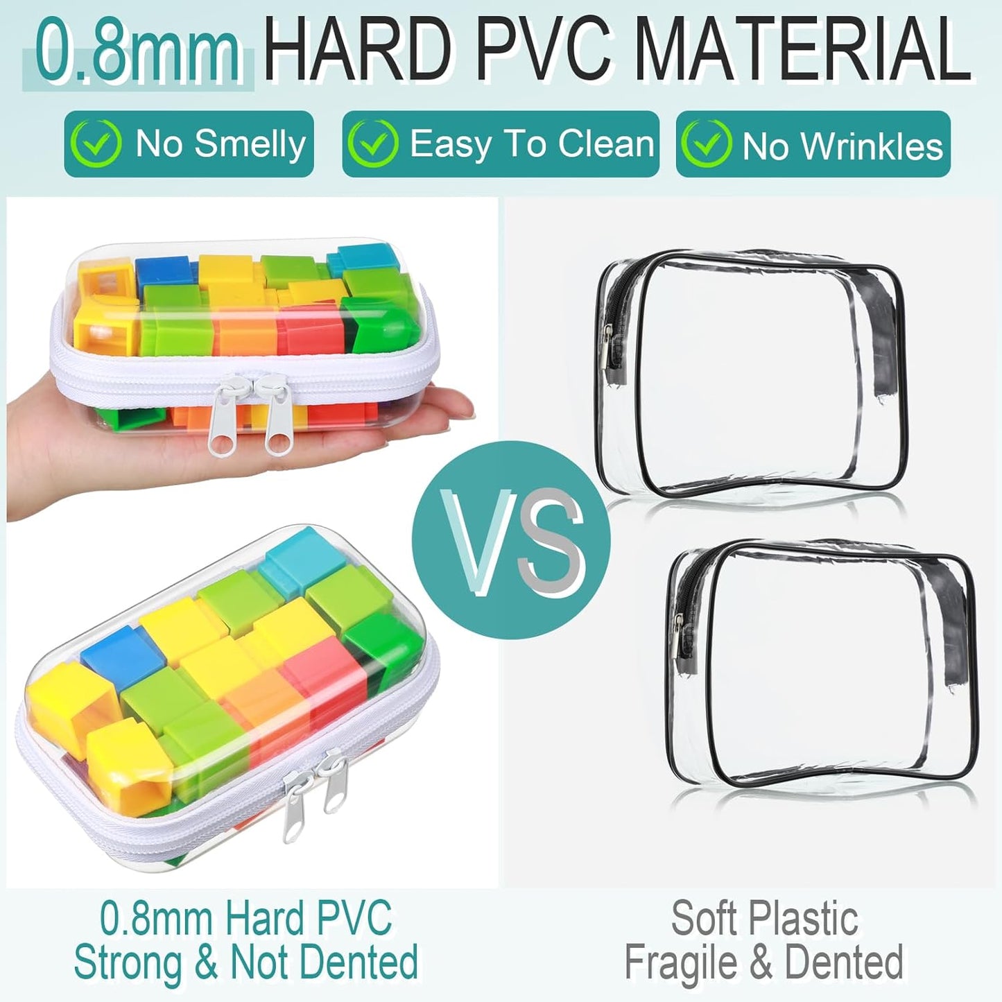Sanwuta 6 Pcs Clear Hard Zipper Case Pencil Pouches Hard Plastic Zipper Pouches Makeup Bag Transparent Cases for Snacks Plastic Storage Organizer Box for Travel(White,5 x 3 x 2 Inch)