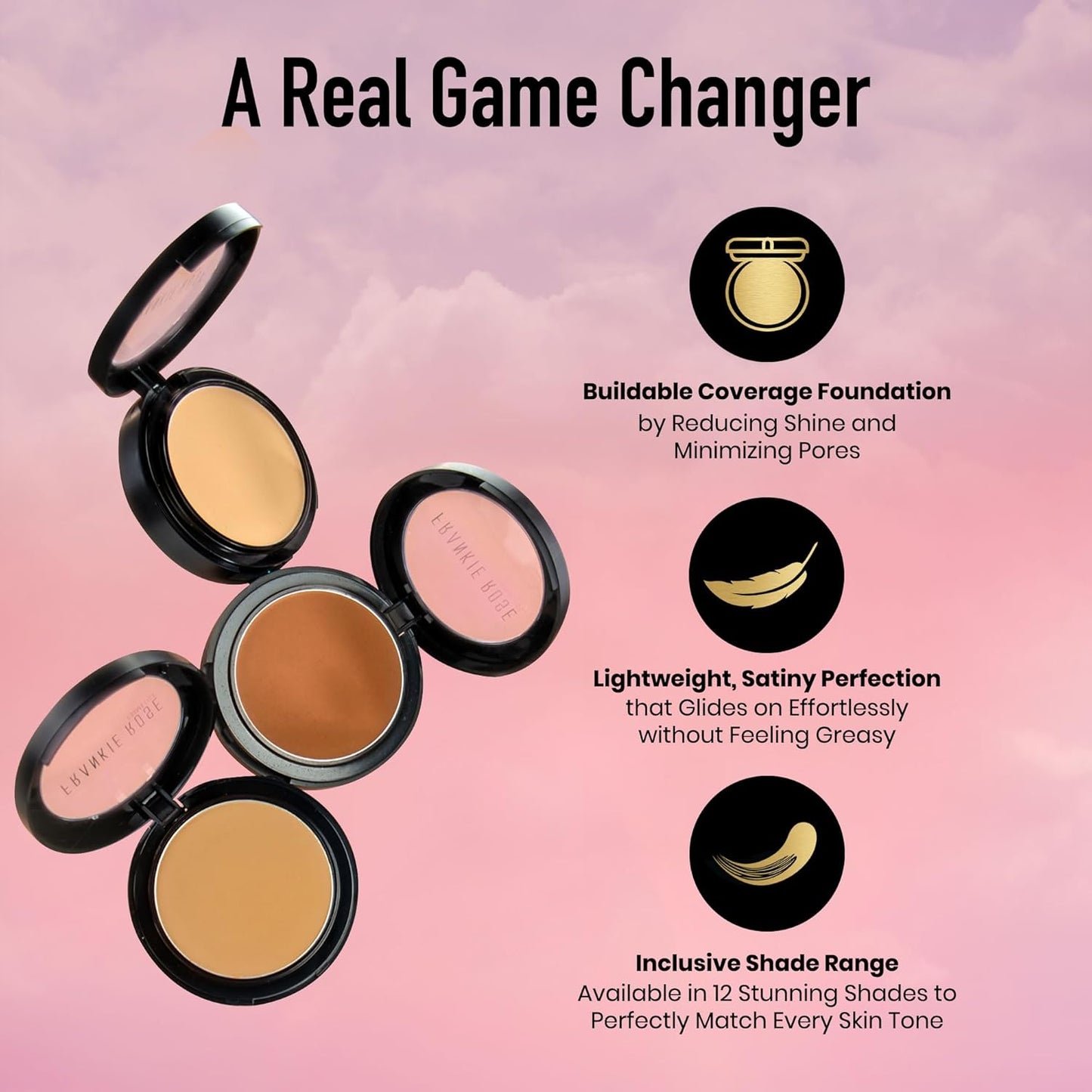 Frankie Rose Cosmetics Powder Foundation – Full Coverage Face Powder For Pores & Imperfections, Evens Out Skin Tone & Shine-Control | 58 Grams (Silk)