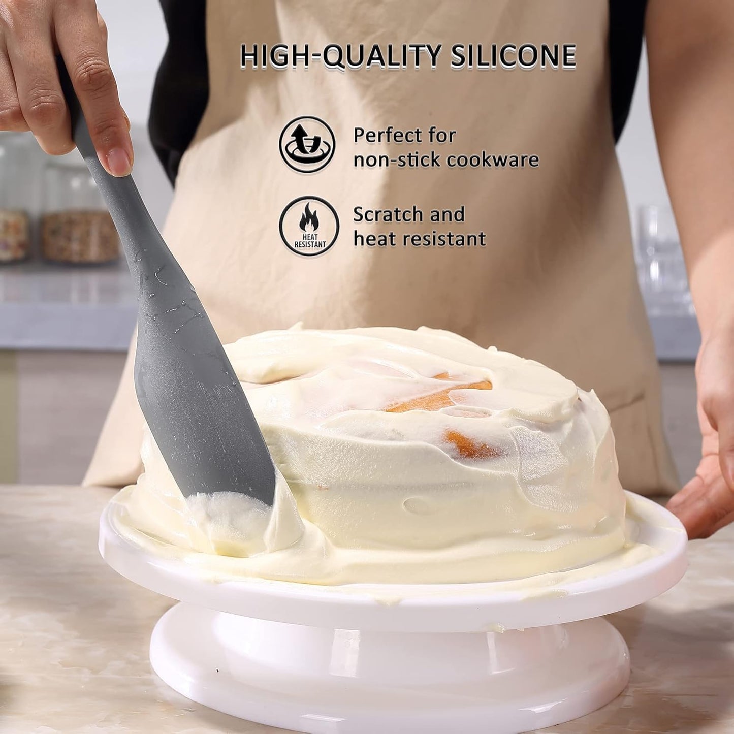 Tongjude Silicone Spurtle Set, Silicone Spatula Set, Heat Resistant Cooking Utensil for Nonstick Cookware, Serving，Baking, Whisking, Smashing, Scooping, Spreading, 4 Piece