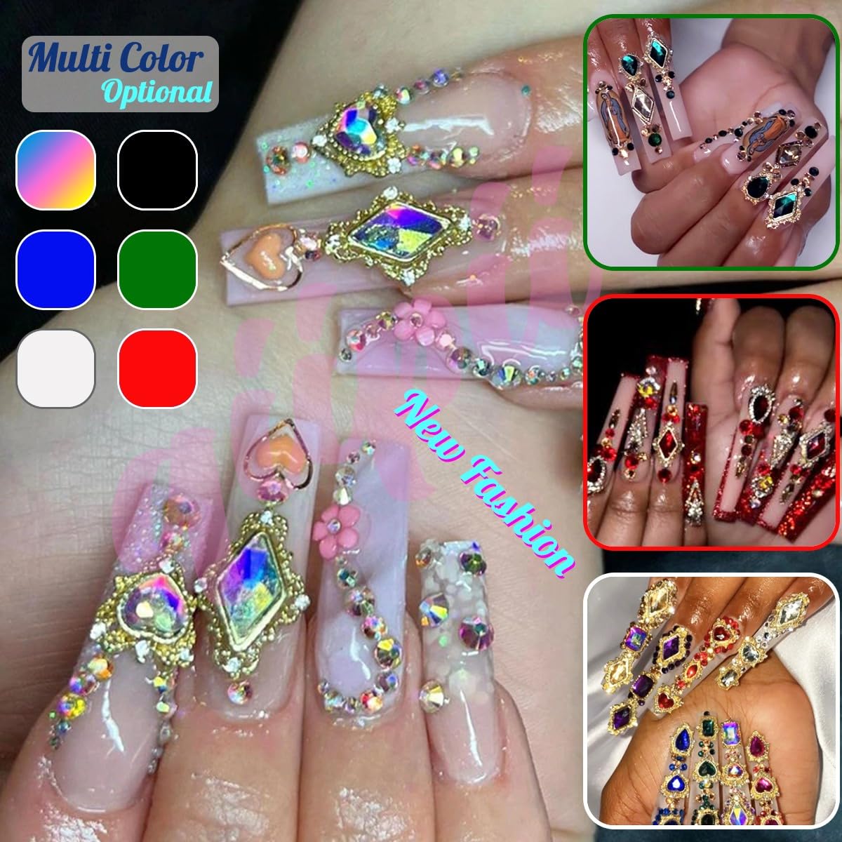 24pcs 6 Styles Emerald Green Nail Charms Big Luxury Nail Rhinestones Heart Gems Crystals Diamonds Jewelry Jewels Stones Nail Art Studs for Arylic Nails DIY Crafts Clothes Shoe Phones Cardmaking