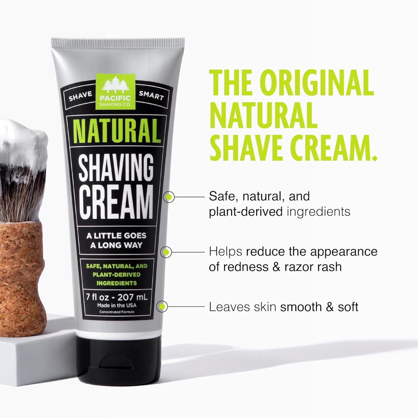 Pacific Shaving Company Natural Shaving Cream - Shea Butter + Vitamin E Shave Cream for Hydrated Sensitive Skin - Clean Formula for a Smooth, Anti-Redness + Irritation-Free Shave Cream (7 Oz, 3 Pack)