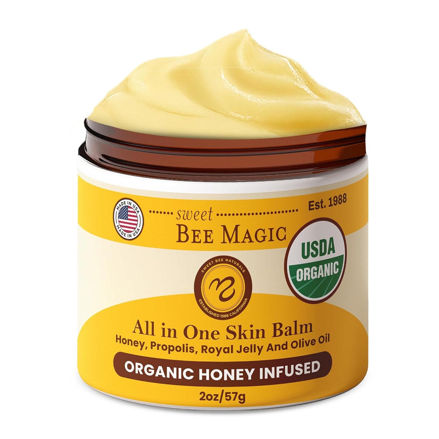Sweet Bee Magic All In One Healing Organic Balm - Natural Skin Healing Cream, Beeswax Balm for Dry Skin, Face & Body Moisturizer - Certified Organic, All Natural Aid - 6 Jars - (2oz Each, 12oz Total)
