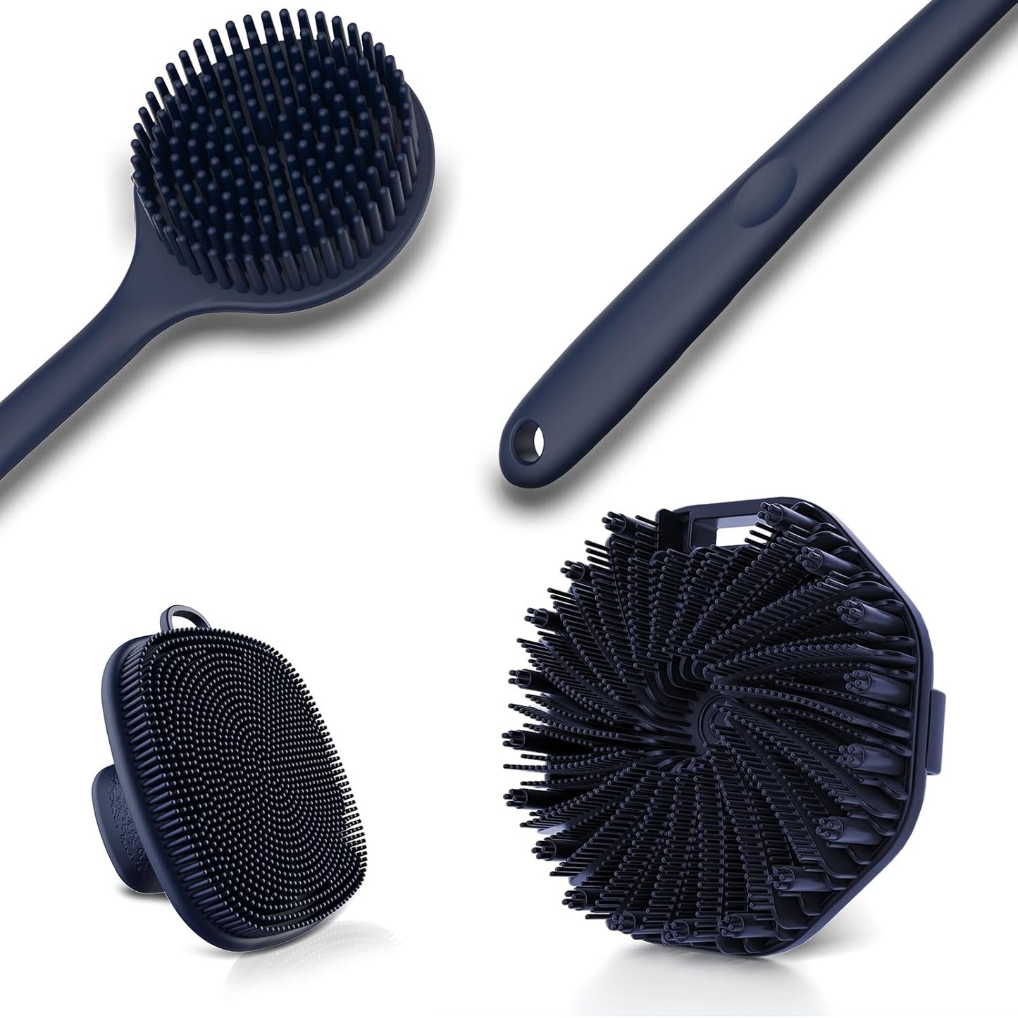 3 PCS Silicone Bath Brush Set,Back Scrubber & Body Brush & Face Brush Set, Super-Exfoliating & Lathering Body Scrubber, Shower Brush, Face Scrubber Combination for HomeBathroom Hotel Travel.(Blue)