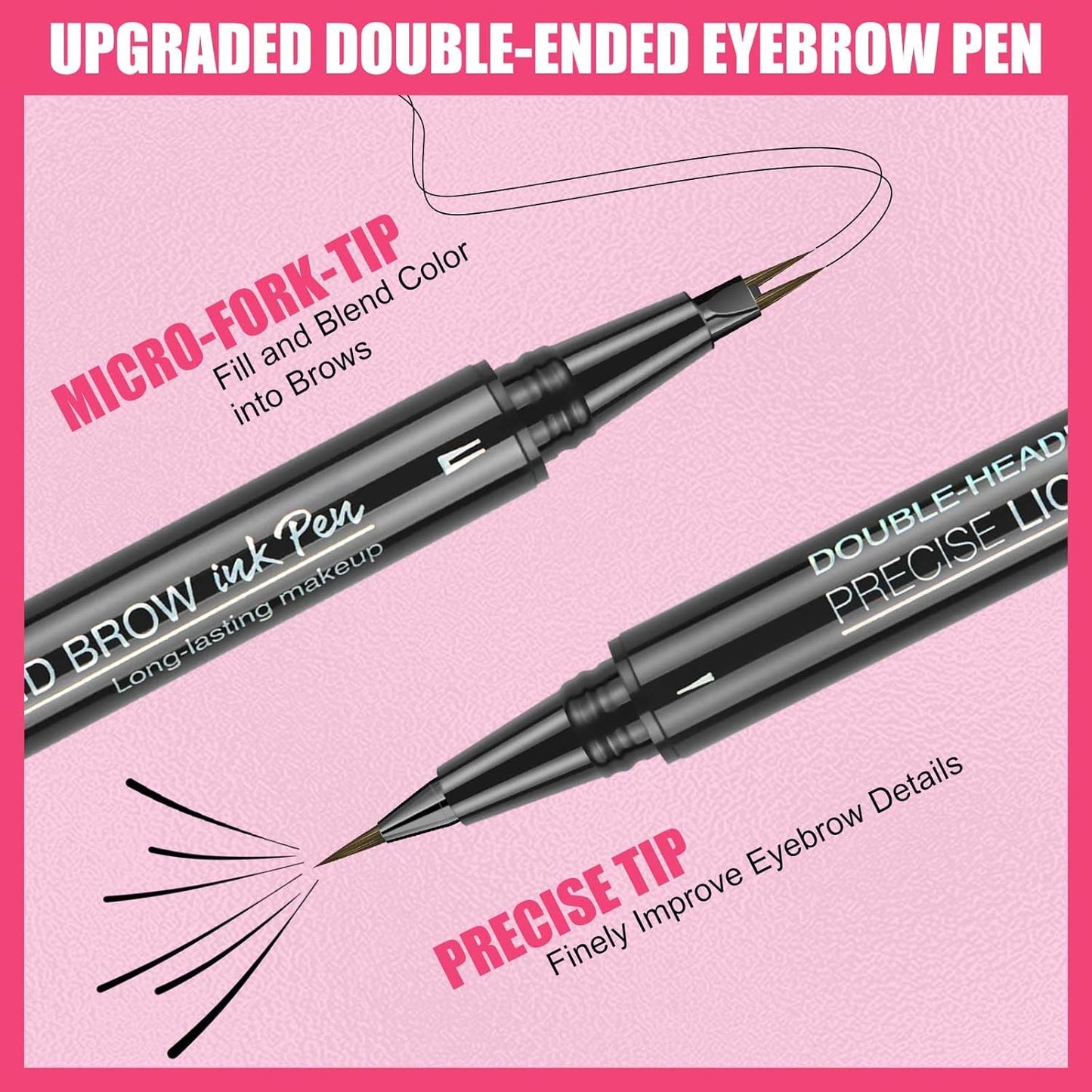 Microblading Eyebrow Pencil, Waterproof Eyebrow Pencils for Women Hair Like Natural Liquid Brow Contouring Pen, 2-in-1 Dual-Ended Long Lasting Brow Filler Pen with Precise Micro-Fork-Tip, Dark Brown