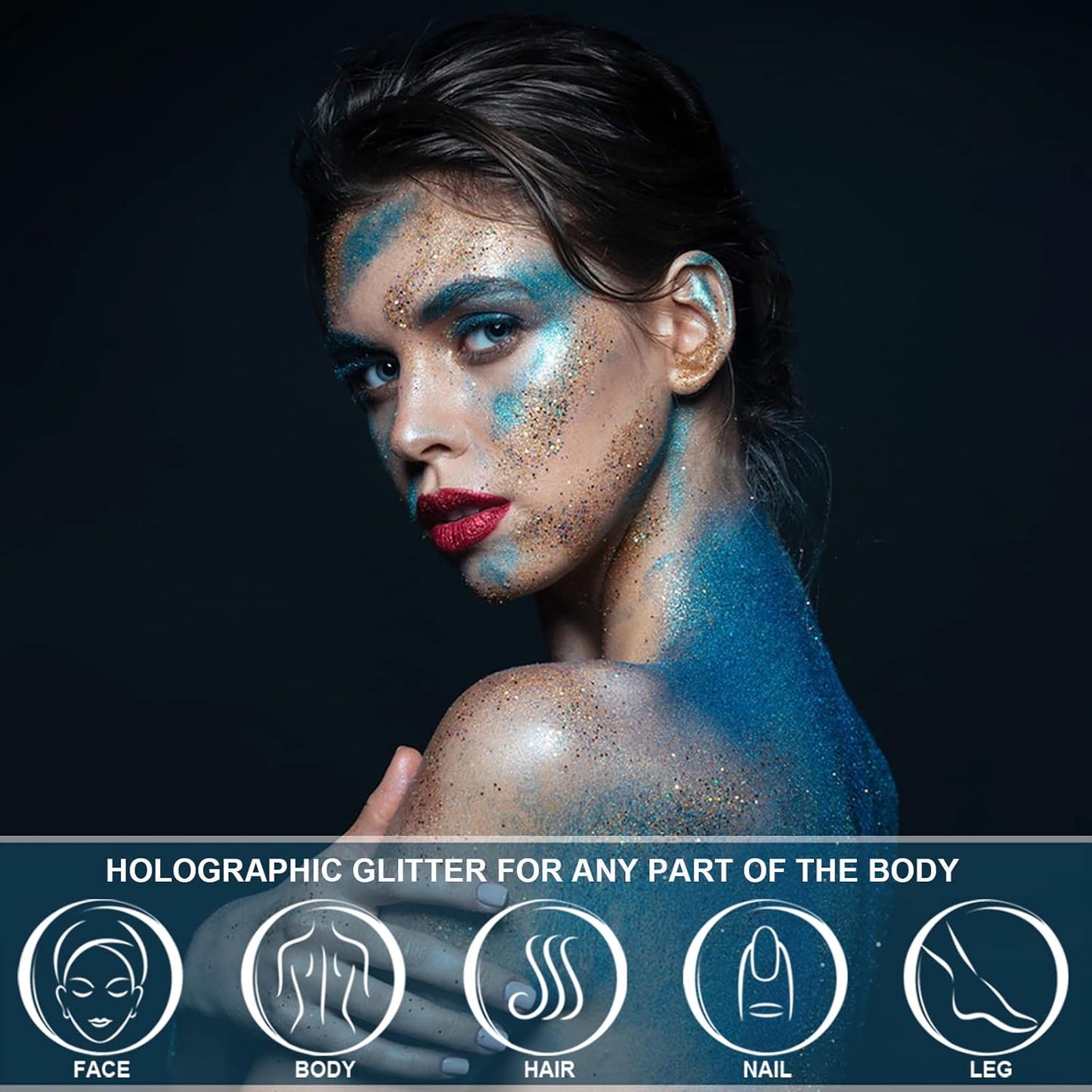 Holographic Face Glitter Gel Body Shimmer Makeup for for Hair, Face, Clavicle, Arm, Nail, Eyeshadow, Long Lasting Waterproof Mermaid Sequins Party Glitter for Rave Festival, 1.35oz (Luminous Orange)