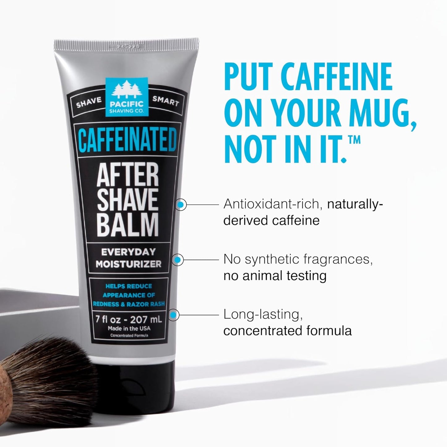 Pacific Shaving Company Caffeinated Aftershave, Men's Grooming Product - Antioxidant Daily Face Lotion + After Shave - Soothing Aloe & Spearmint Post Shave Balm for Sensitive Skin (3.4 Oz)