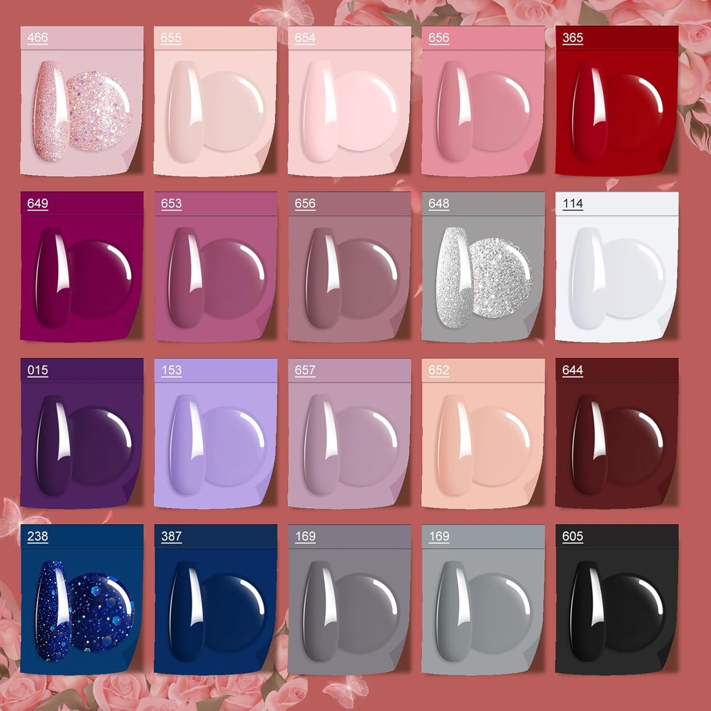 MEFA Gel Nail Polish Kit 23 Pcs, 20 Summer Gel Polish Colors Pink Red Glitter Blue Gel Nail Set Modern Collection Starters Nails Art Manicure DIY Home Gifts