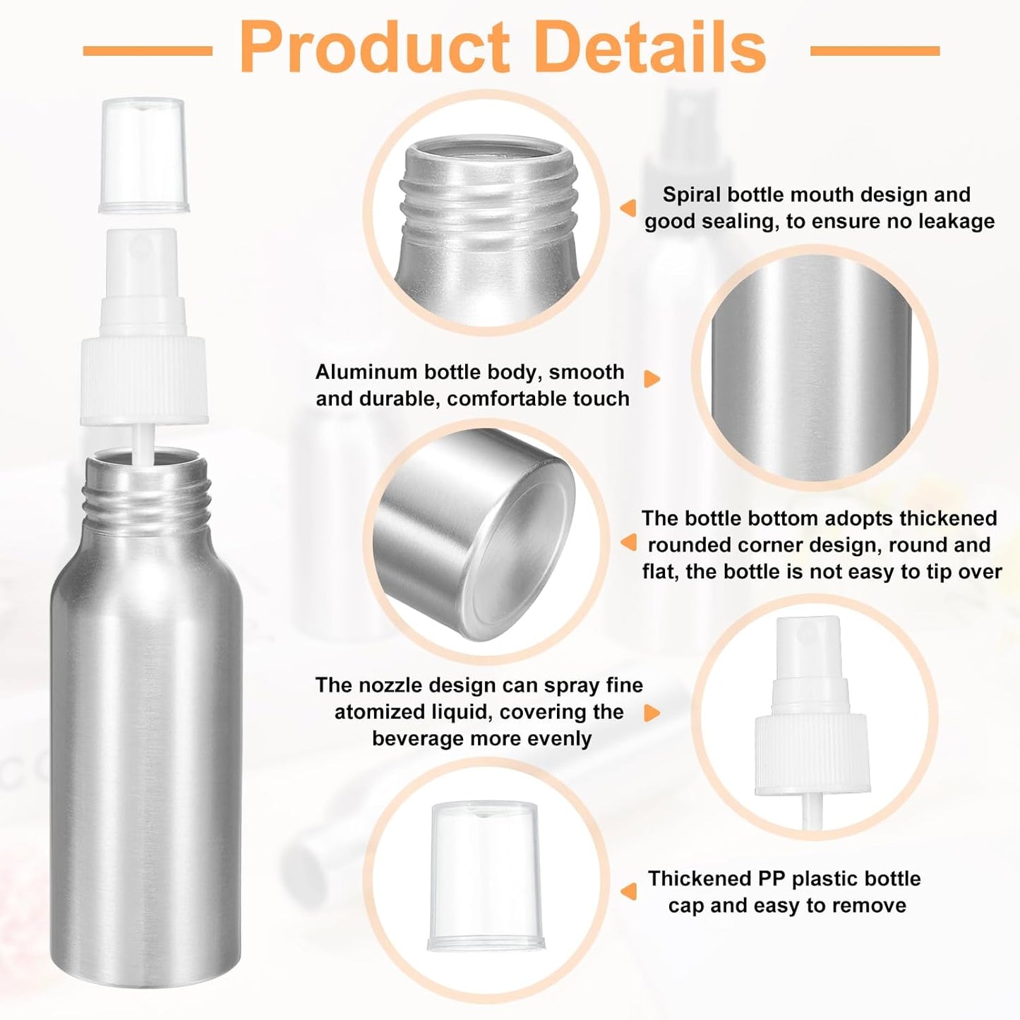 HARFINGTON 5pcs Aluminum Fine Mist Spray Bottles 80ml/2.7oz Metal Small Liquid Alcohol Refillable Travel Container with White Plastic Nozzle Cap for Perfume Skincare Cosmetic Storage Bottle
