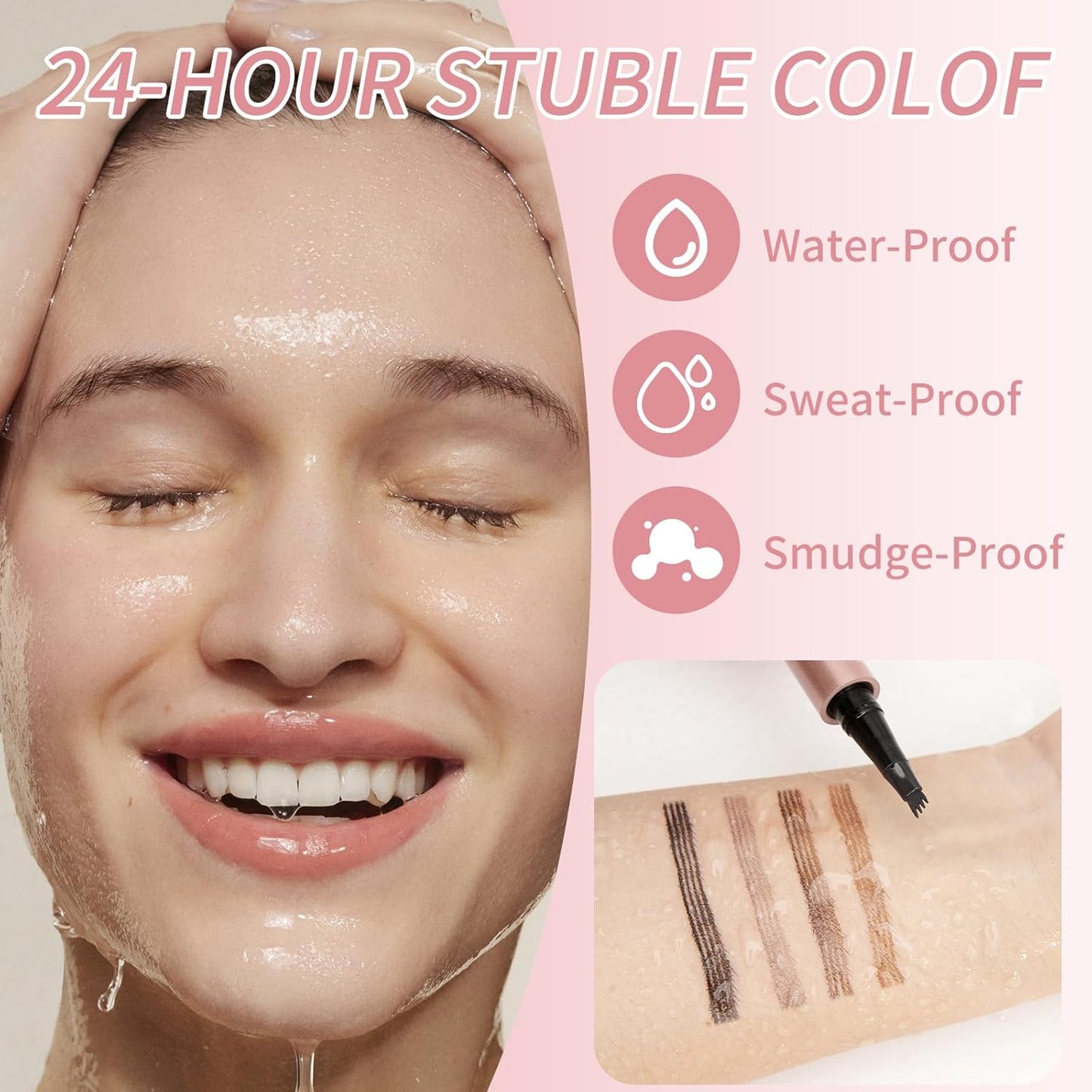 Eyebrow Pencils for Women - Microblading Eyebrow Pencil with Precise 4-Fork-Tip Waterproof Eyebrow Pen Smudge-Proof Eye Brow Pencils Create Natural Hair-Like Brows, Last All-Day, Light Brown