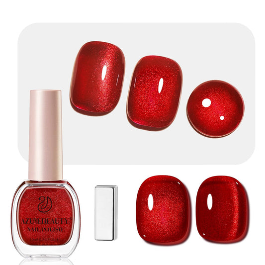 AZUREBEAUTY Red Burgundy Glitter Nail Polish, Quick Dry Ruby Fall Winter Natural Shine Nail Lacquer Salon-Quality for Women Girl Gifts