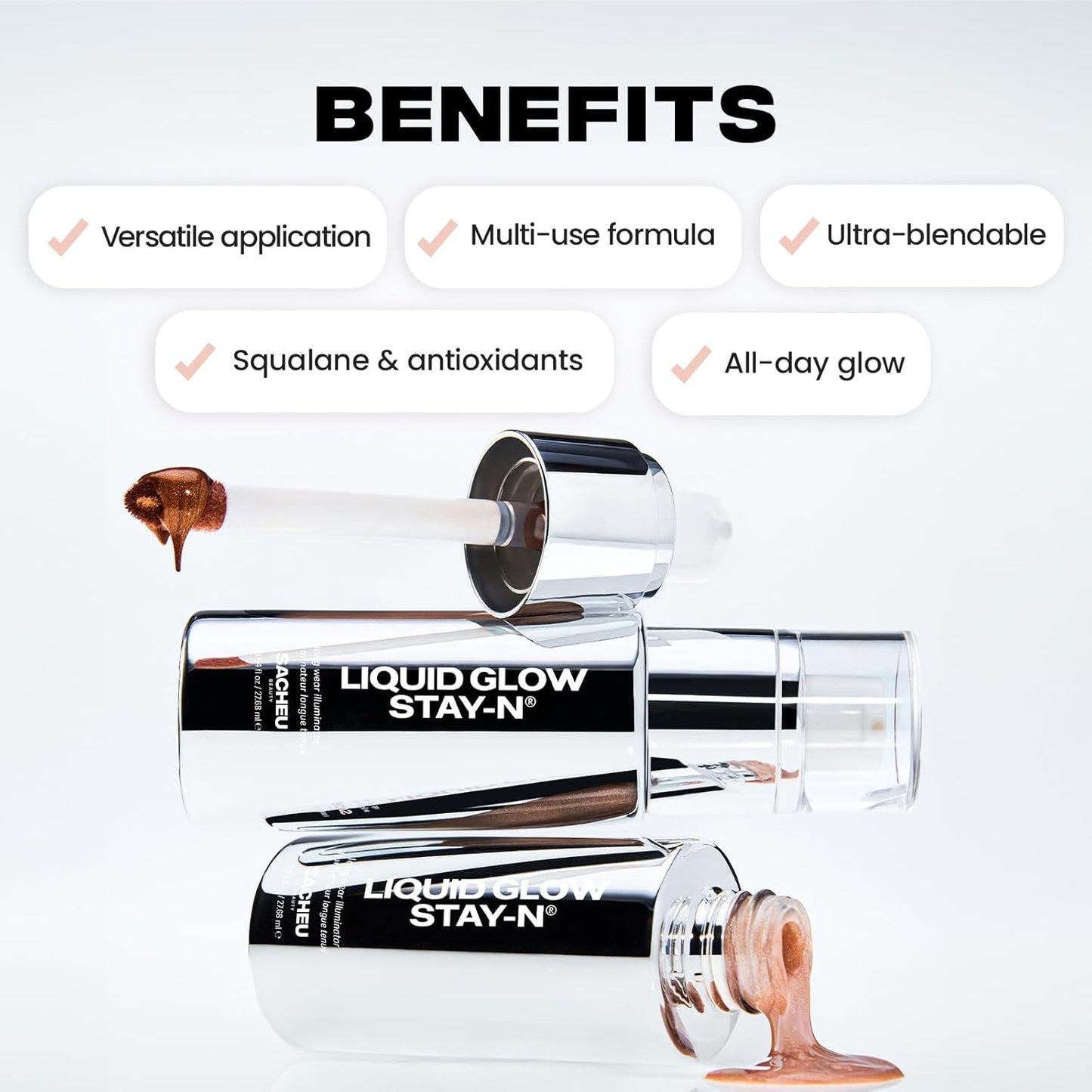 Sacheu Liquid Glow STAY-N Liquid Highlighter & Illuminator Makeup — 30ml Long Lasting Luminous Glow Lightweight Dewy Finish, Golden Hour