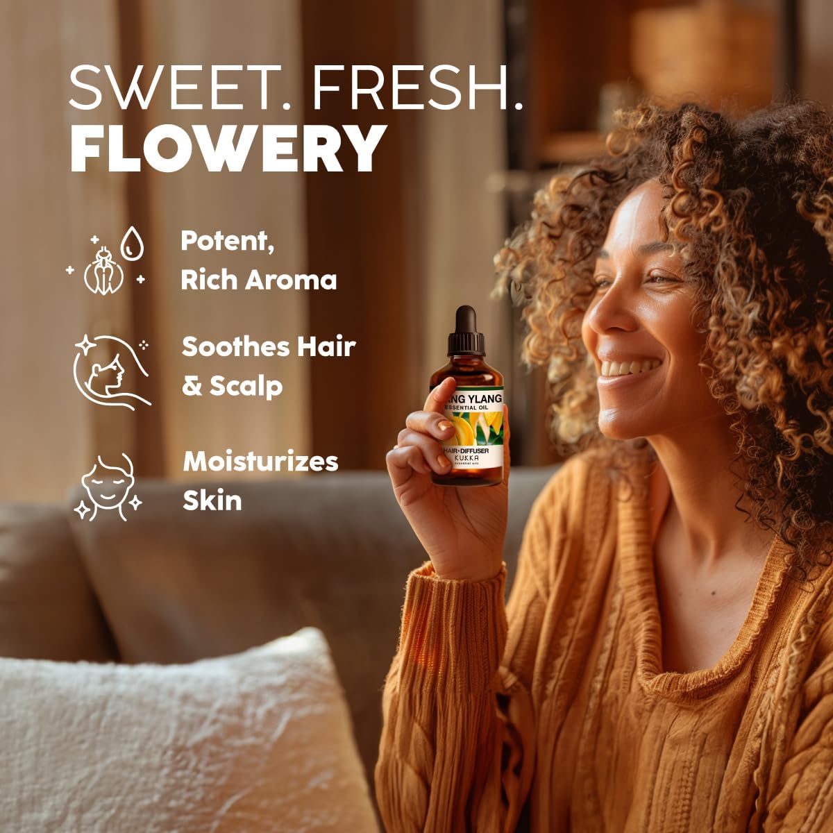 Kukka Ylang-Ylang Essential Oil for Diffuser & Skin - 4 Fl Oz - Ylang Ylang Oil - Boasting a Long Lasting & Exotic Floral Scent fit for Hair, Aromatherapy, DIY Soap Making Scents