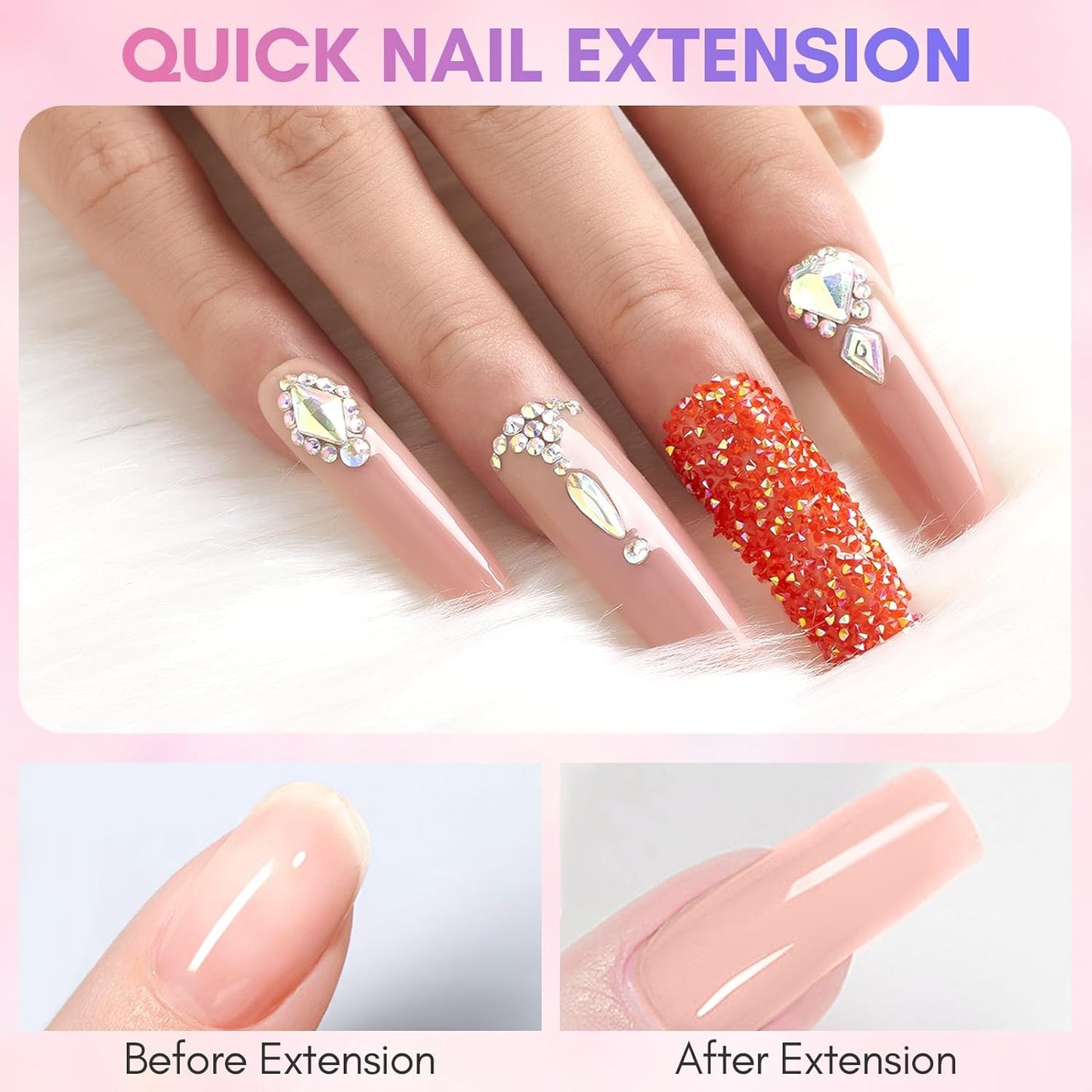 Makartt Poly Nail Gel Set Clear Nude Pink 2PCs 50ML Gel Builder for Extension Natural-Looking Nail Strengthener 3D Diy Hard Gel Manicures Home Salon