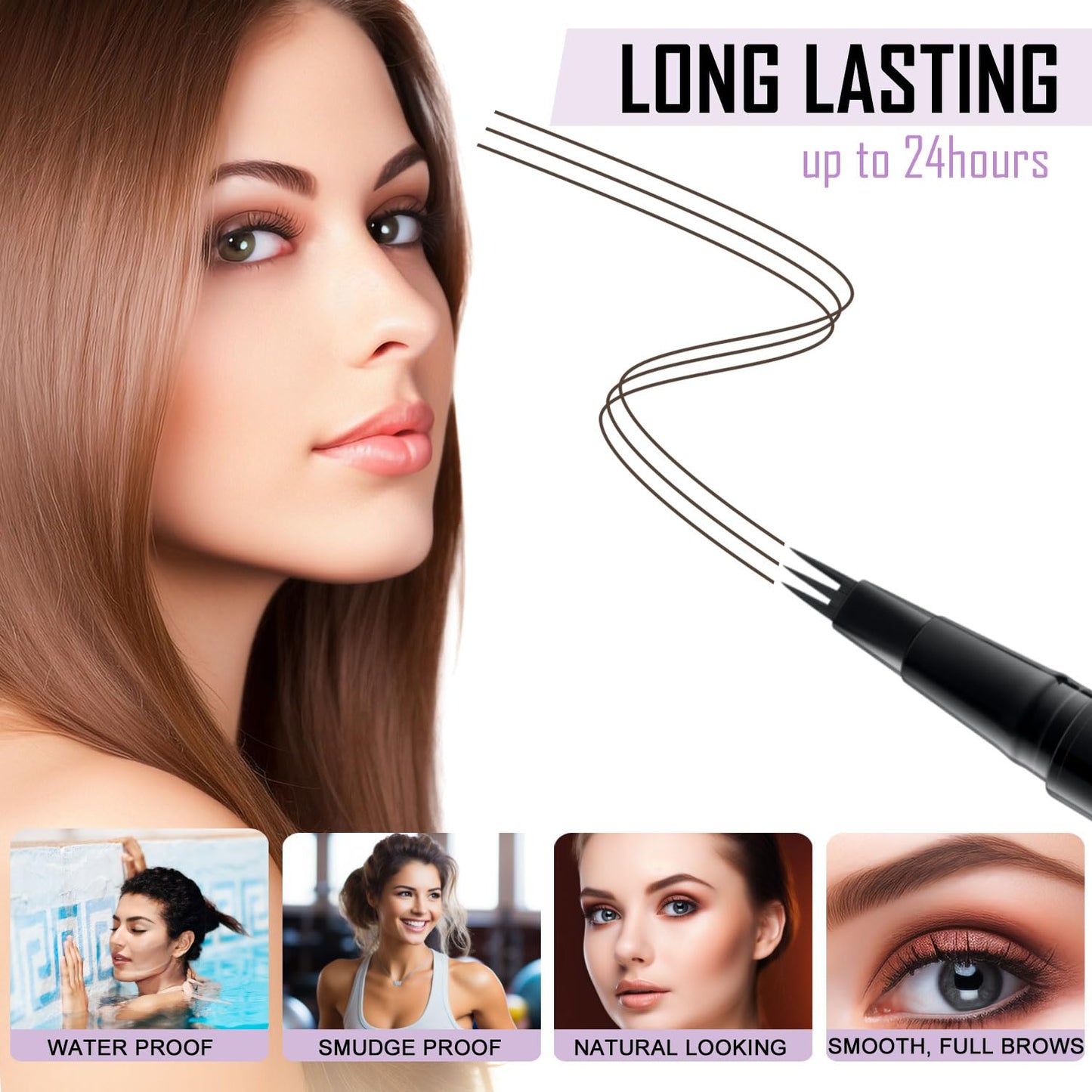LAVONE Eyebrow Pencil, 2-In-1 Waterproof Eyebrow Pen, with 3 Tip Microblading Eyebrow Pen and Ultra-Precise Brow Pencil, Dual-ended Eyebrow Brush, for Eyebrow Makeup - Ebony