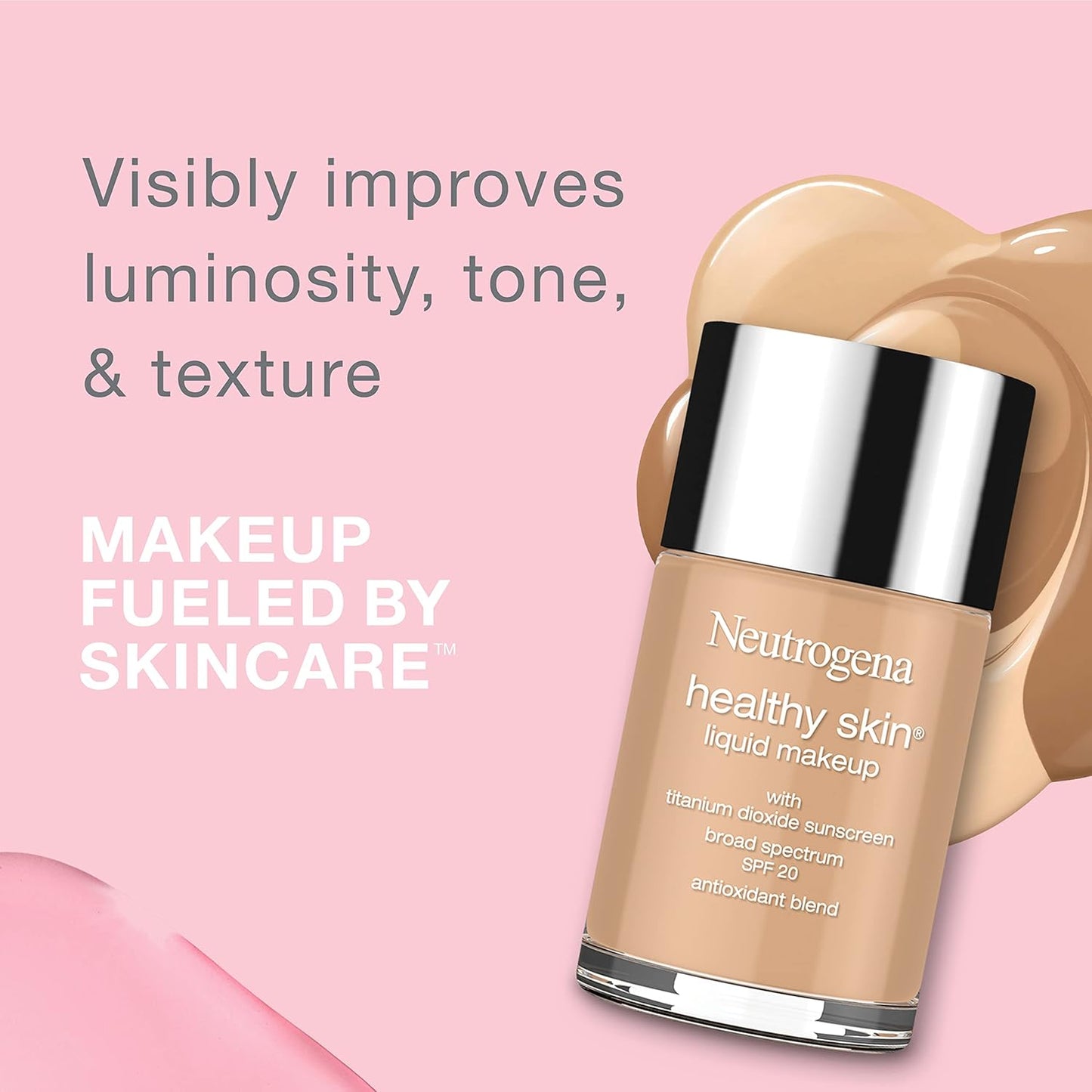 Neutrogena Healthy Skin Liquid Foundation Makeup with Broad Spectrum SPF 20 Sunscreen, Lightweight, Medium Coverage Makeup with Sunscreen and Pro-Vitamin B5, Buff 30, 1 fl. oz