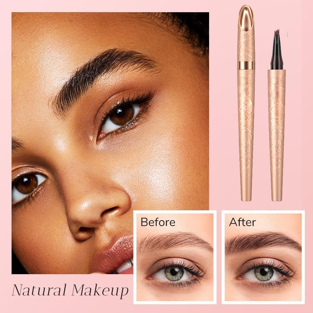 Microblading Eyebrow Pencil, 2025 New Waterproof Eyebrow Pencil, Premium Microblading Eyebrow Pen with 4 Tip, Long-Lasting Natural Magic Eyebrow Makeup Fine Stroke Eye Brow Pen for Women (Gray)