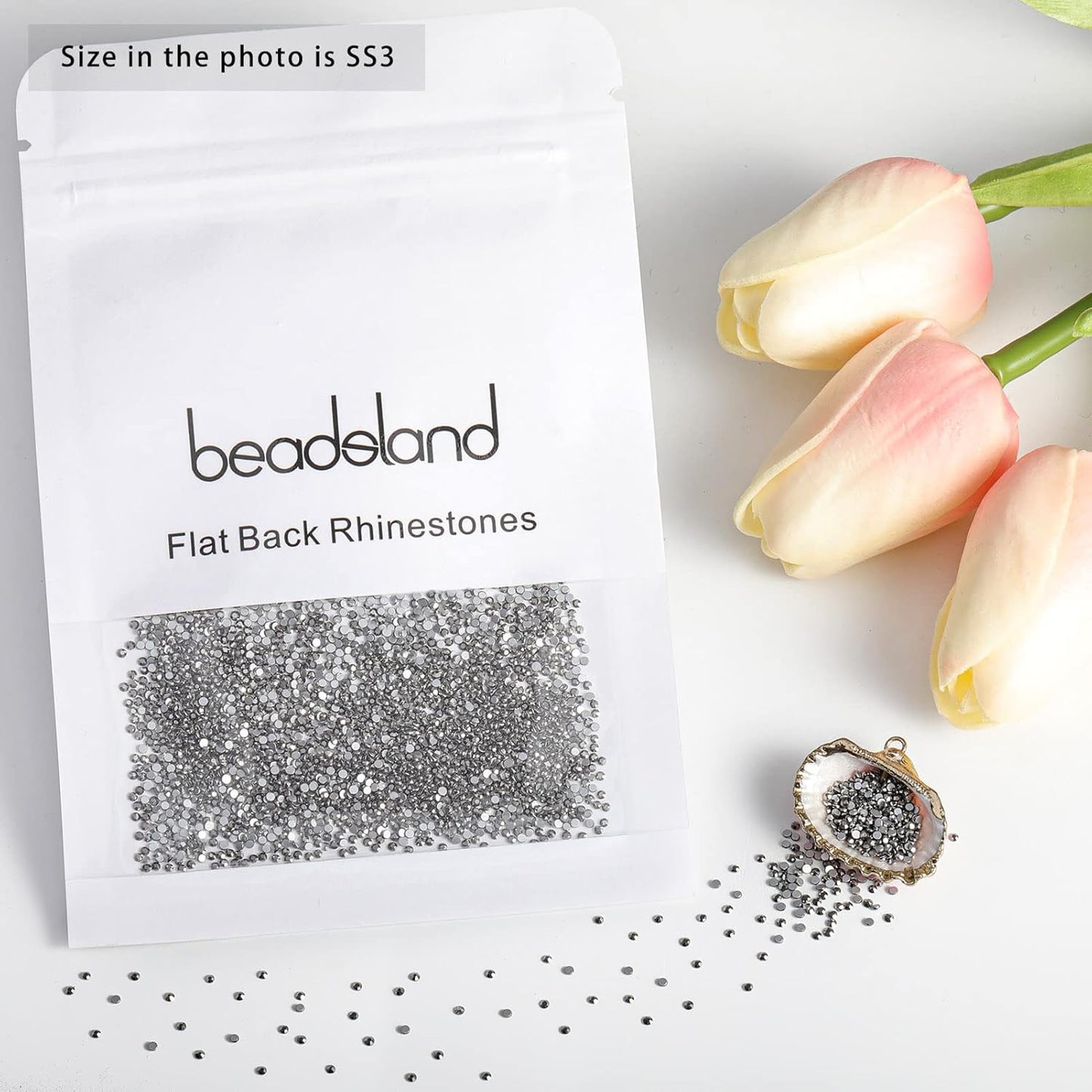 Beadsland 1440 Pieces Flat Back Crystal Rhinestones Round Gems,Hematite,SS3,1.2-1.4mm