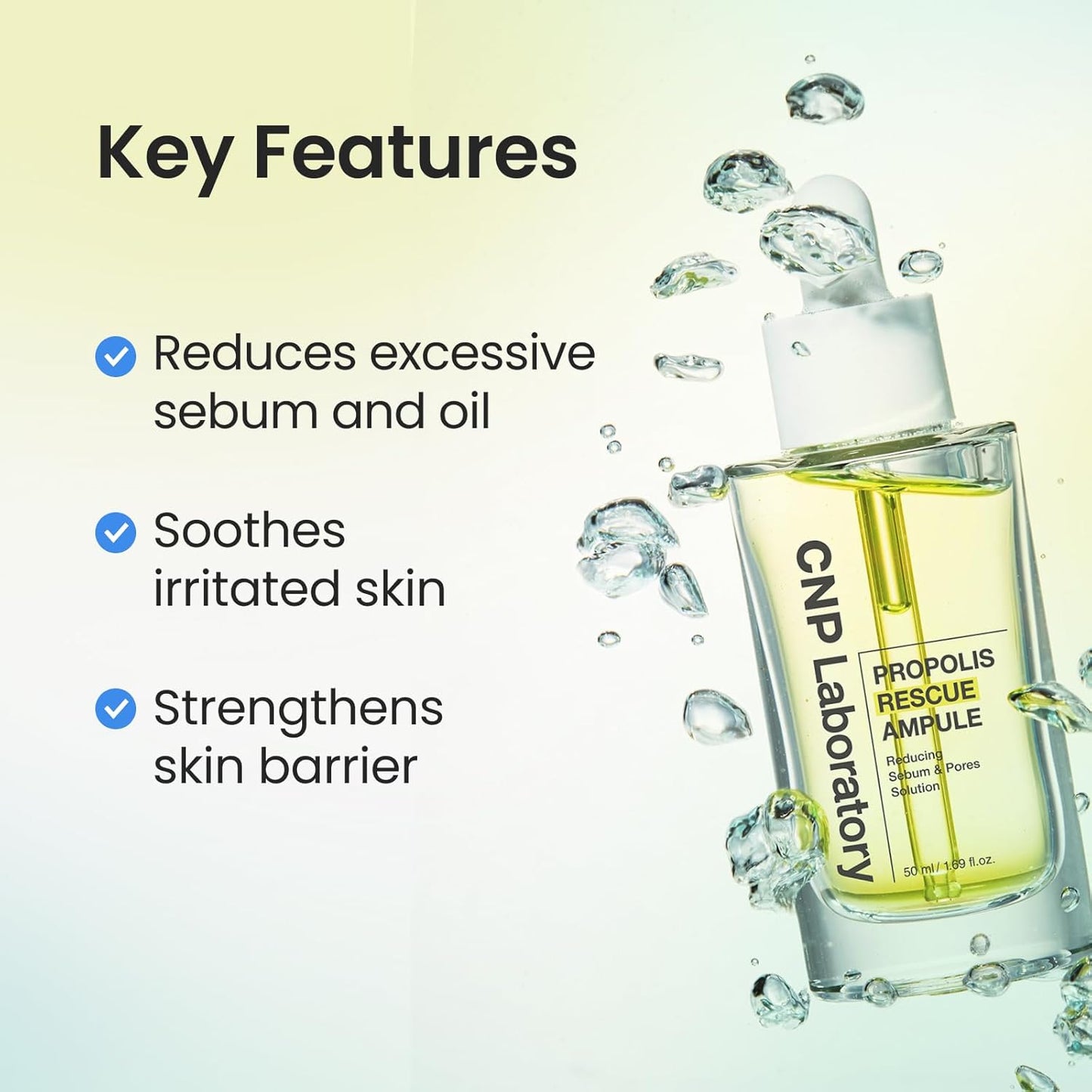 CNP Rescue+Propolis Serum - Redness Relief Serum with Niacinamide & IP-BHA, Soothing, Hydrating, Minimizing Pores, for Oily & Sensitive Skin, Lightweight Essence for Glass Skin, Korean Skin Care