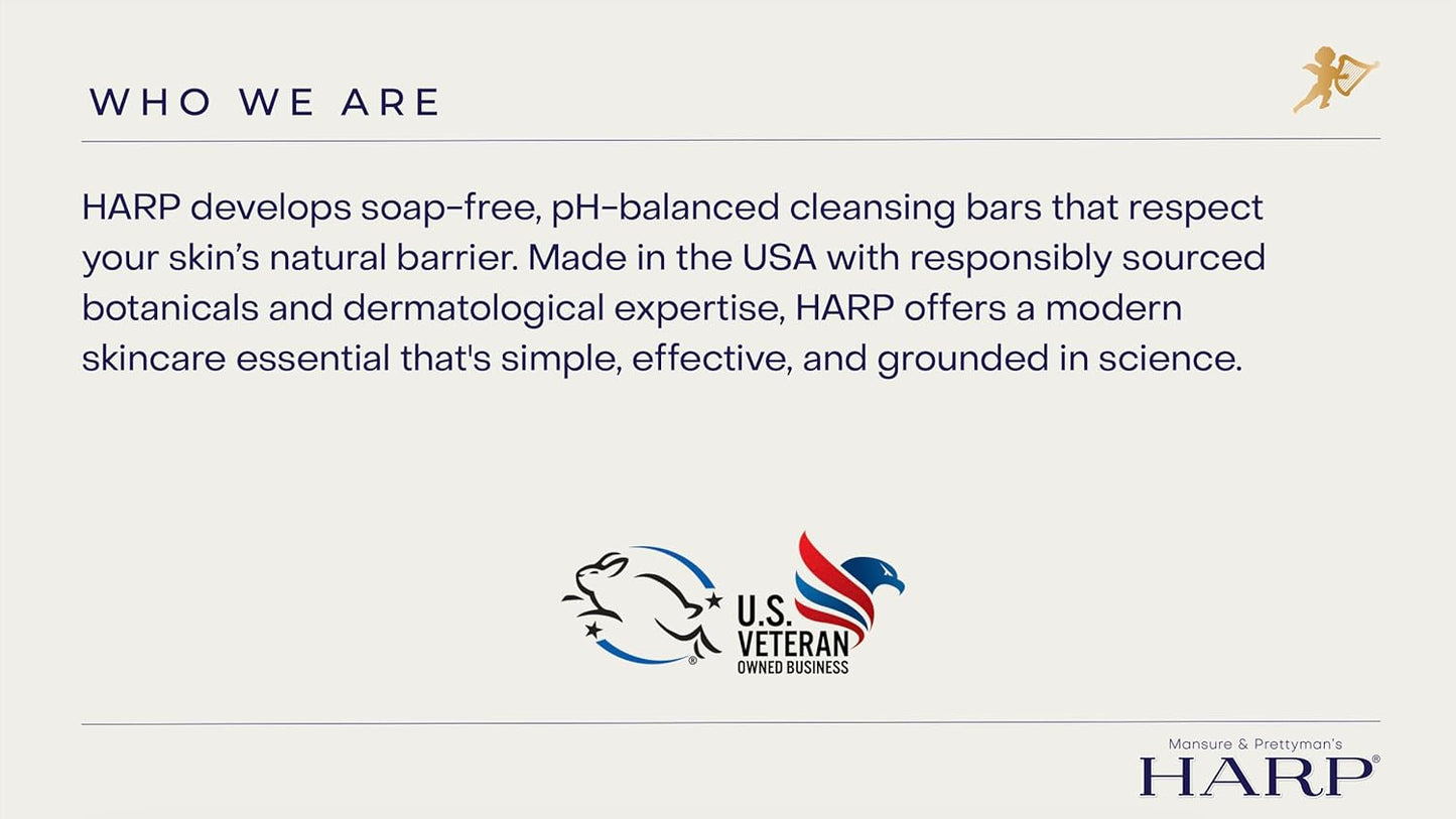 HARP pH-Balanced (5.0-6.0) Body Wash Bar. ZERO saponified oils. Protects Moisture Barrier. Gentle for Sensitive/Dry skin. + Shea Butter/Borage Oil. Non-Comedogenic. FRESH SPORT Fragrance.