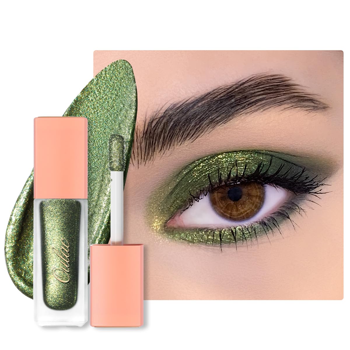Oulac Green Liquid Glitter Eyeshadow&Eyeliner–Smooth Shimmer Eye Makeup with Sparkle Finish,All-Day Wear Lightweight Buildable Formula,Easy to Use Smudge-Proof,Gifts for Women,Vegan 5.4g (20)