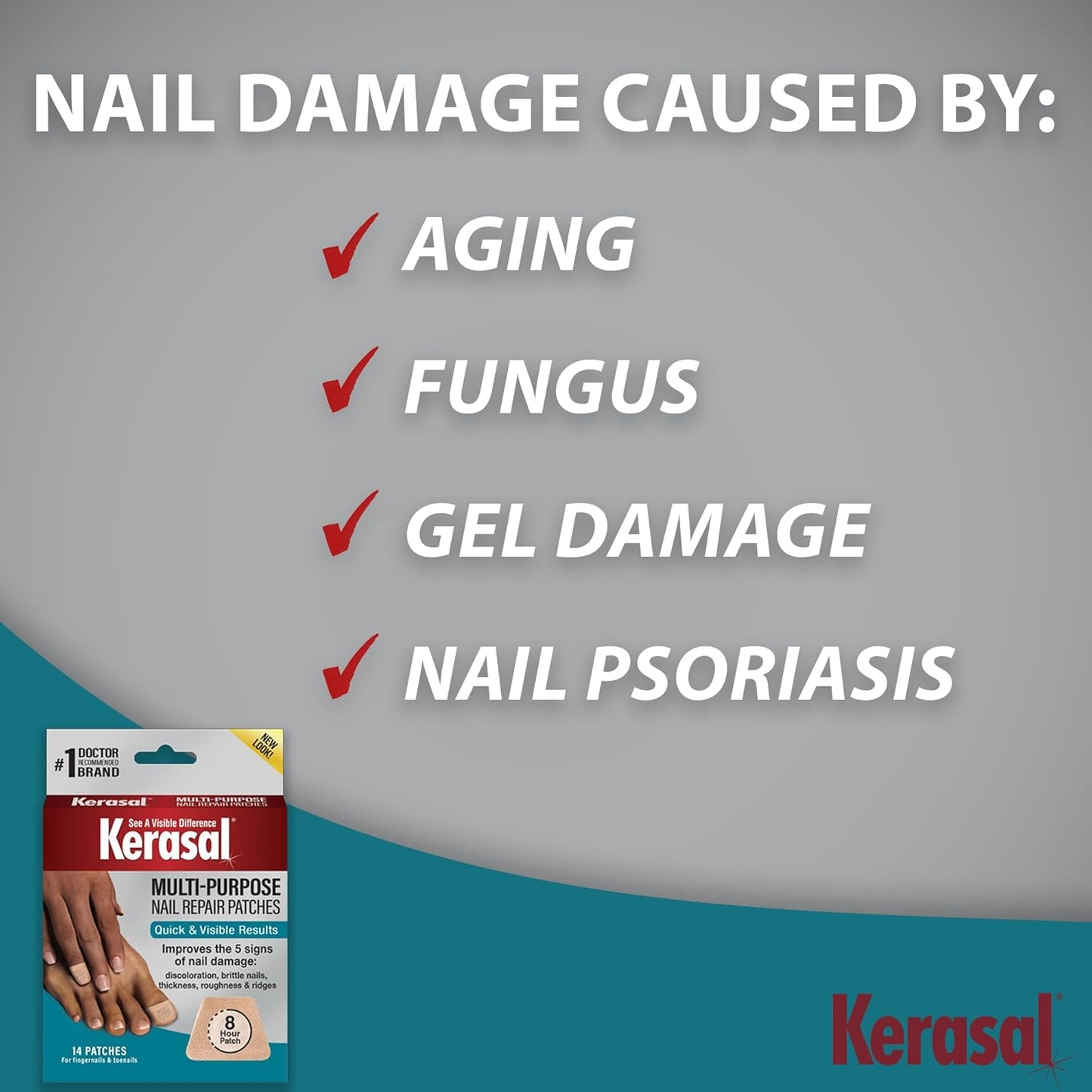Kerasal Multi-Purpose Nail Repair Patches - 14 Count Twin Pack, Repair for Damaged Nails, 8-Hour Treatment Restores Healthy Appearance