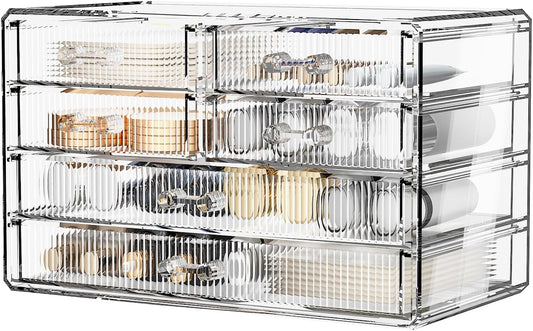ZHIAI Stackable Storage Drawers, Acrylic Bathroom Counter Organizer Clear Makeup Organizers for Vanity, Kitchen Cabinets, Bathroom, Undersink, Home Organization and Storage (6 Drawers, Pattern F)