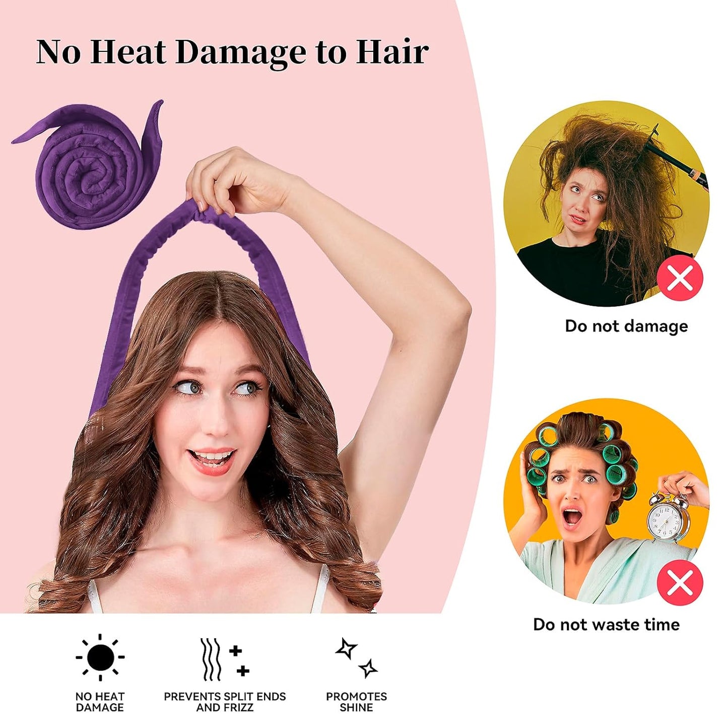 Heatless Curling Rod Headband, Upgraded 60' Extra Long Soft Velvet Hair Curlers to Sleep In, No Heat Curls for Most Hair Types, Includes Directions (Purple, 1 Count)