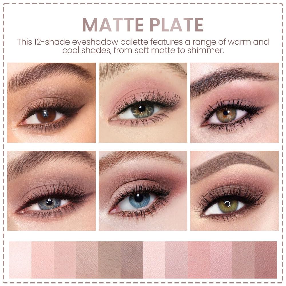 AMY'S DIARY 12Color Light Pink Purple Eyeshadow Palette, Long-Lasting, and Highly Pigmented. Elevate Your Eye Makeup– Unleash Your Unique Style (08#)
