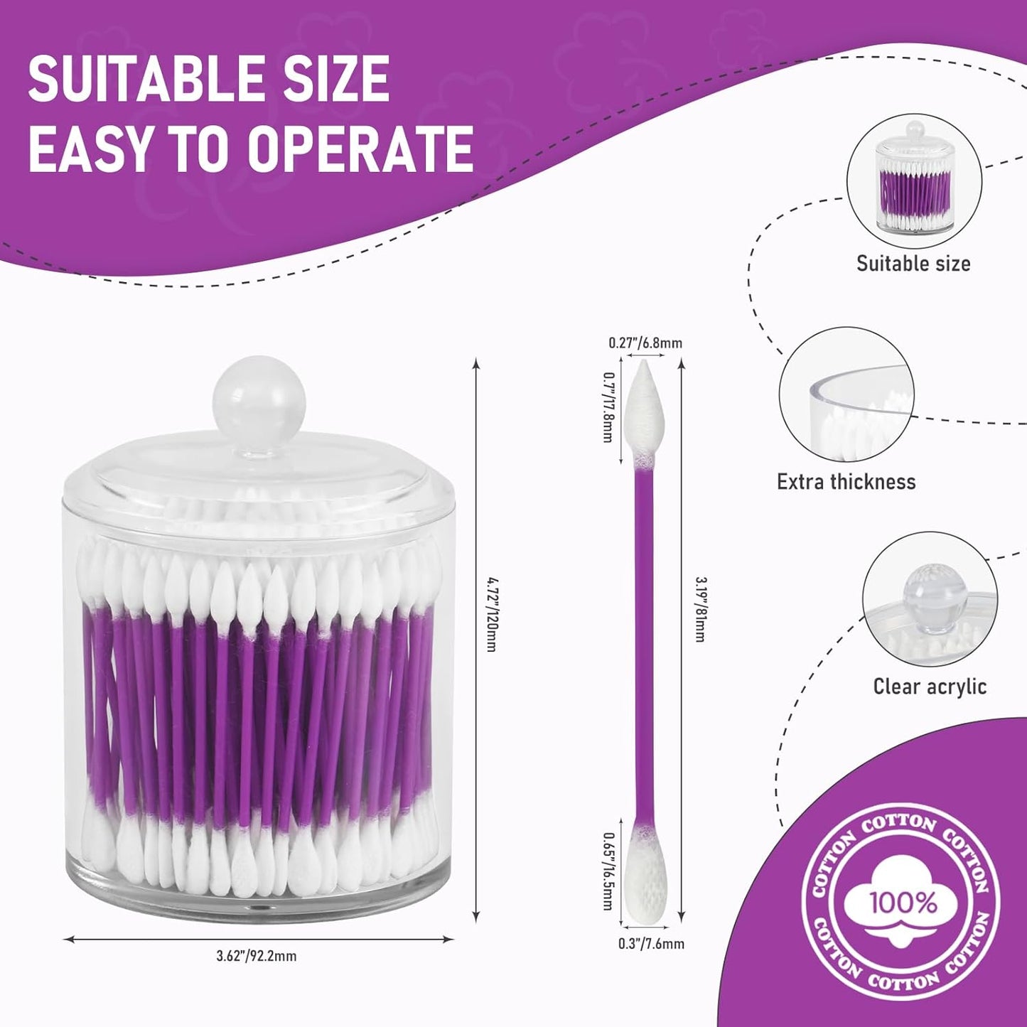 760pcs CGR Precision Cotton Swabs packed in Acrylic swab canister with Pointed and Flattened Tip, Cosmetic Makeup Applicator(160pcs in canister, 2x300pcs in bags) (760)