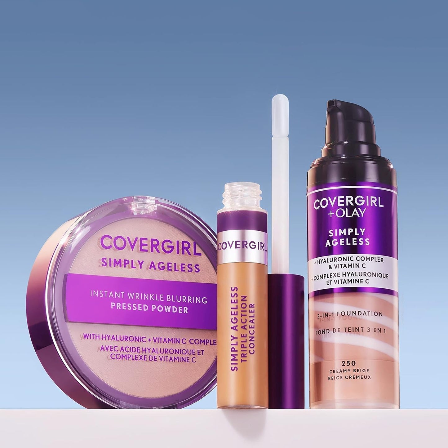 CoverGirl & Olay Simply Ageless 3-in-1 Liquid Foundation, Matte Finish, Hyaluronic & Vitamin C Formula, Nude Beige, 1 Count
