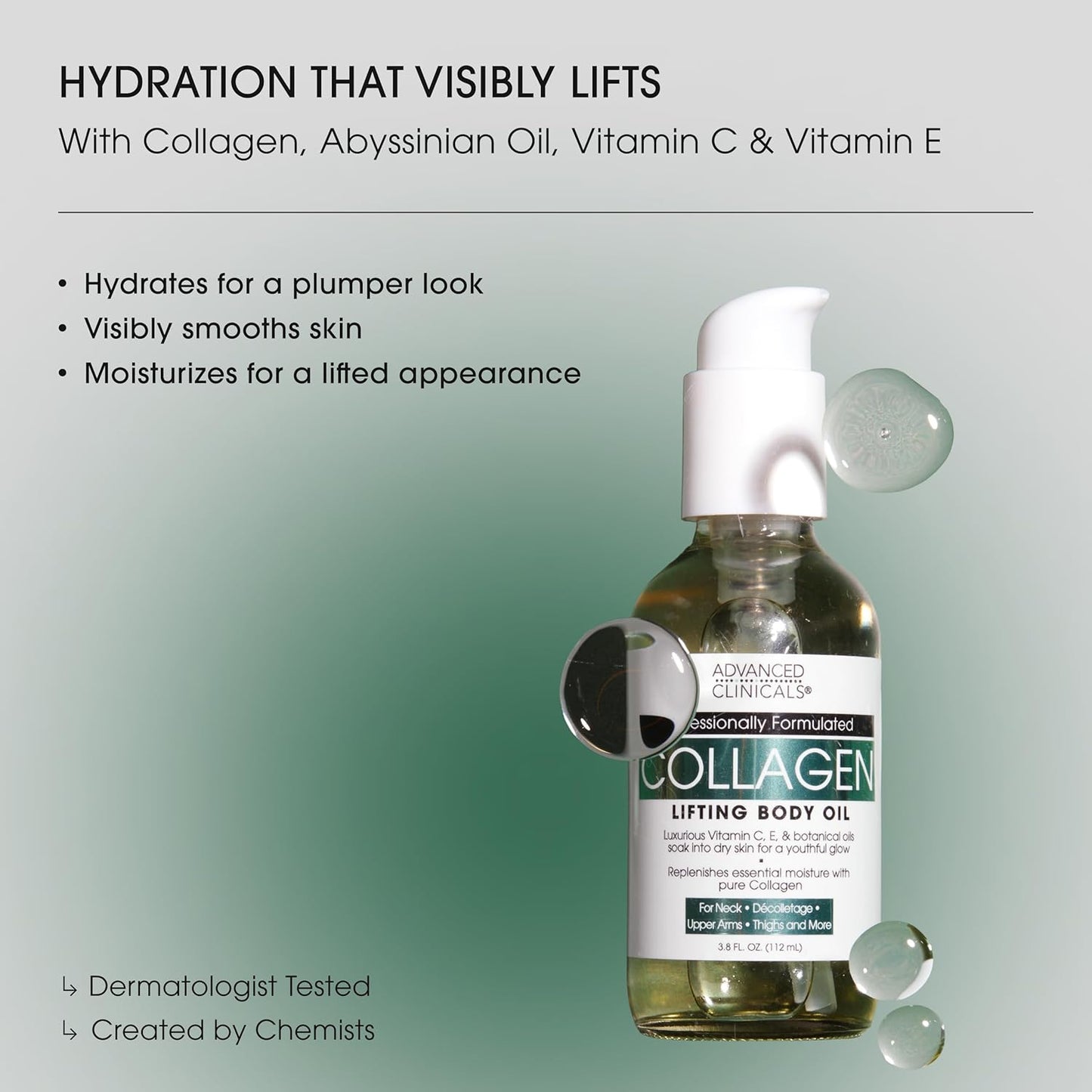 Advanced Clinicals Hydrating Collagen Oil For Body & After Shower | Visible Anti Aging Moisturizing Collagen Body Oil For Women & Men Helps Soften Appearance Of Crepe Skin & Wrinkles, 3.8 Fl Oz, 2pc