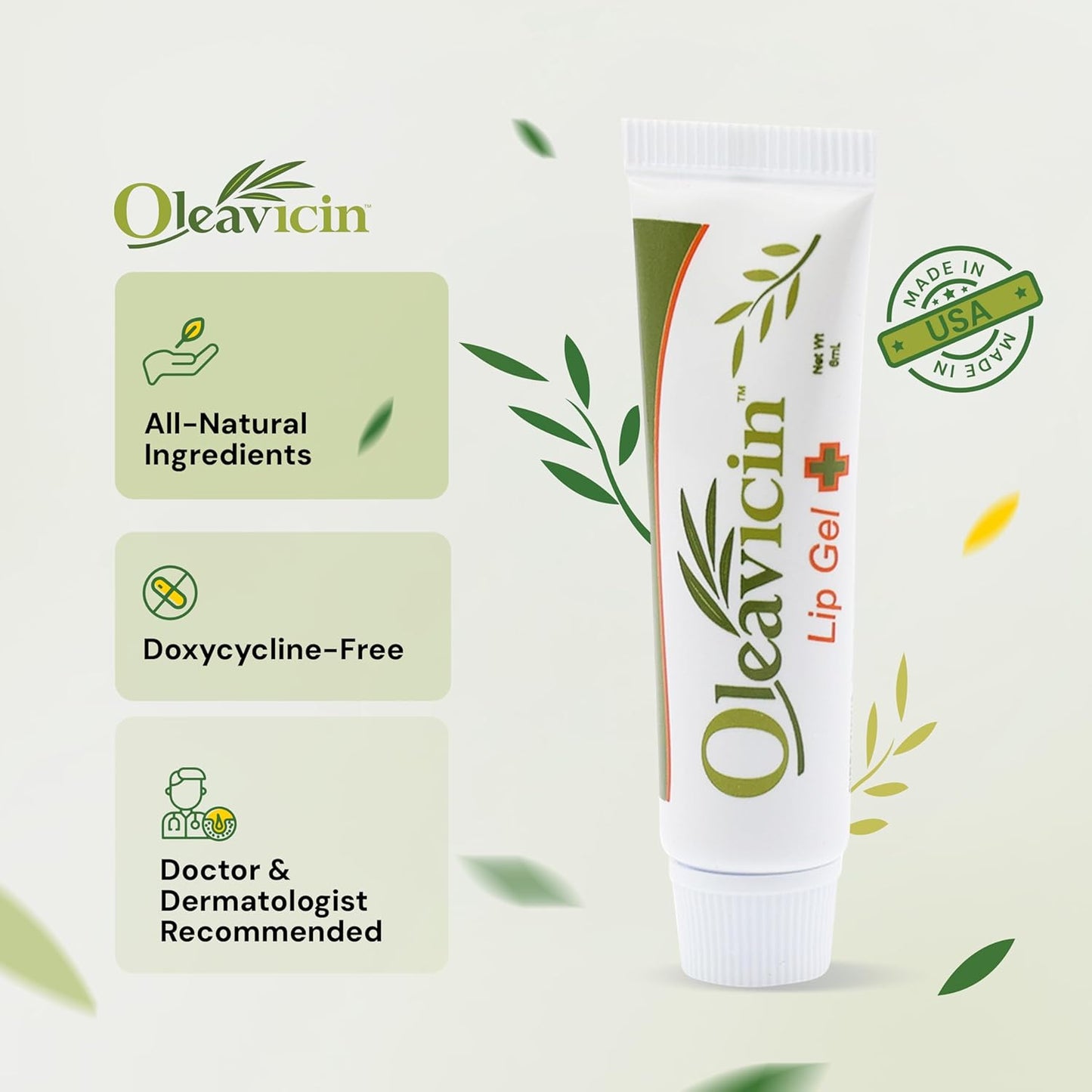 Lip Gel – Natural Cold Sore & Fever Blister Treatment with Organic Olive Leaf – Fast-Acting Relief – 1.3oz (3.8) - 3 Pack