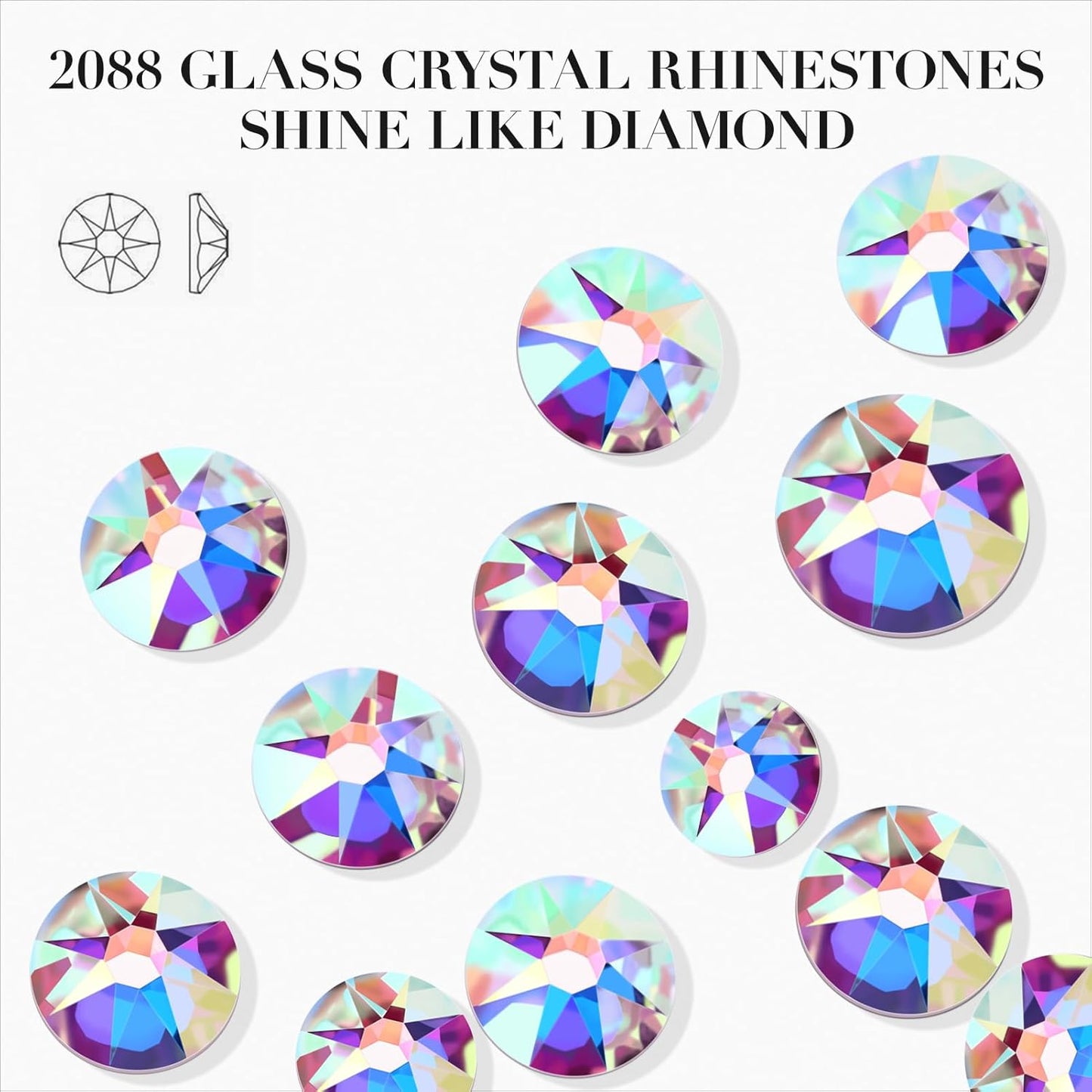 Novani 144pcs Crystal AB Rhinestones Flat Back Round Rhinestone Style 2088 Sparkly Crystal Gemstones for Nail Art and Crafting,SS30(6.4-6.6mm